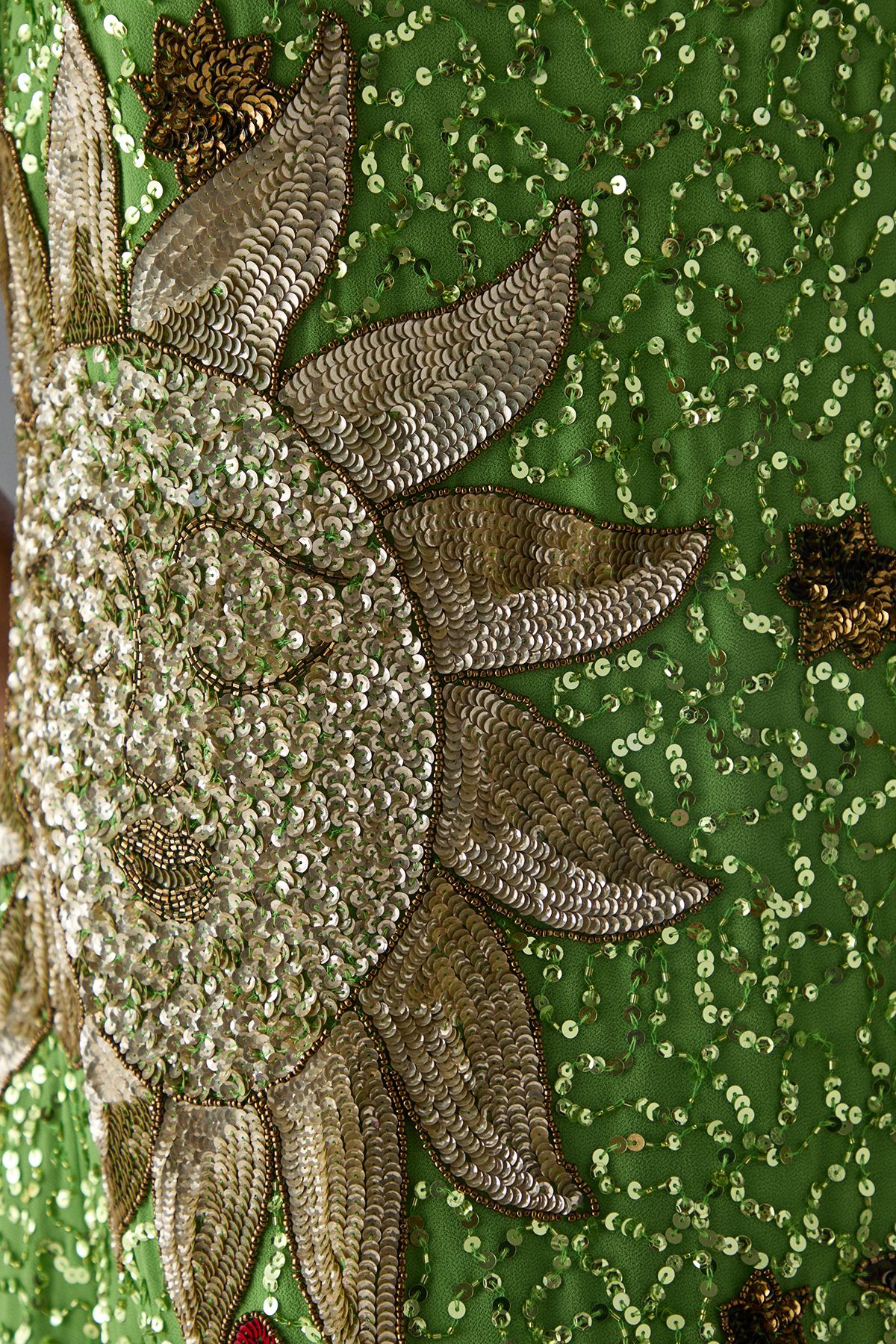 Warehouse HCD Premium Hand Embellished Scoop Neck Mini Dress Green image 5