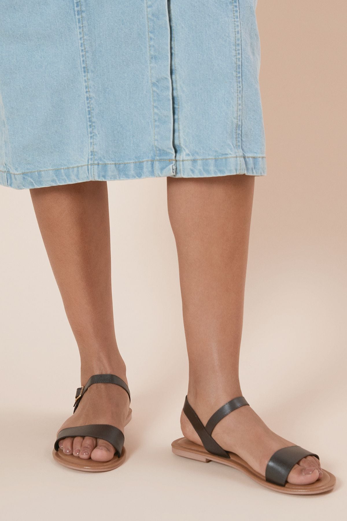 Dorothy Perkins Fidelia Real Leather Flat Sandals Chocolate image 1