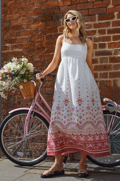 Dorothy Perkins Border Print Strappy Poplin Maxi Dress White