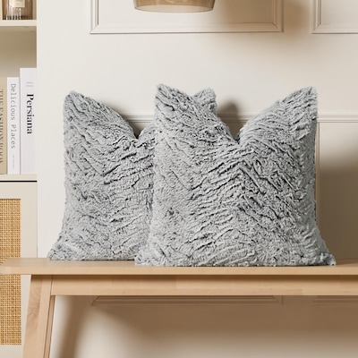 OHS 2 Pack Two Tone Faux Fur Soft Fleece Cushion Covers