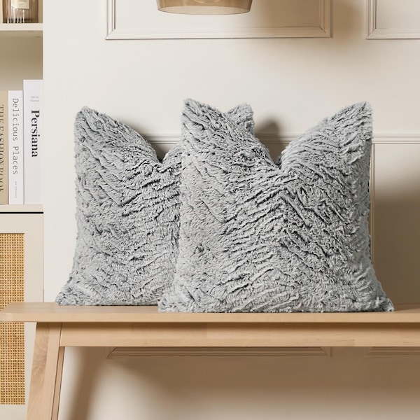 OHS 2 Pack Two Tone Faux Fur Soft Fleece Cushion Covers - 45 x 45cm