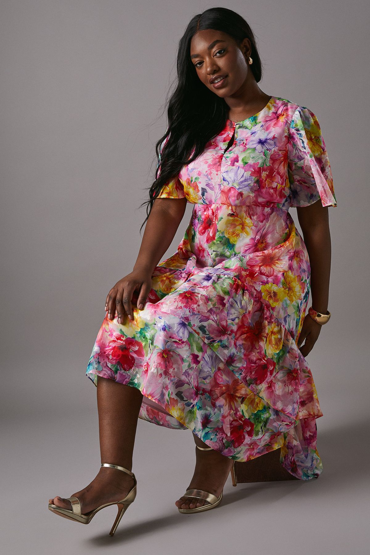 Coast Plus Hydrangea Print Tiered Midi Dress Pink image 1