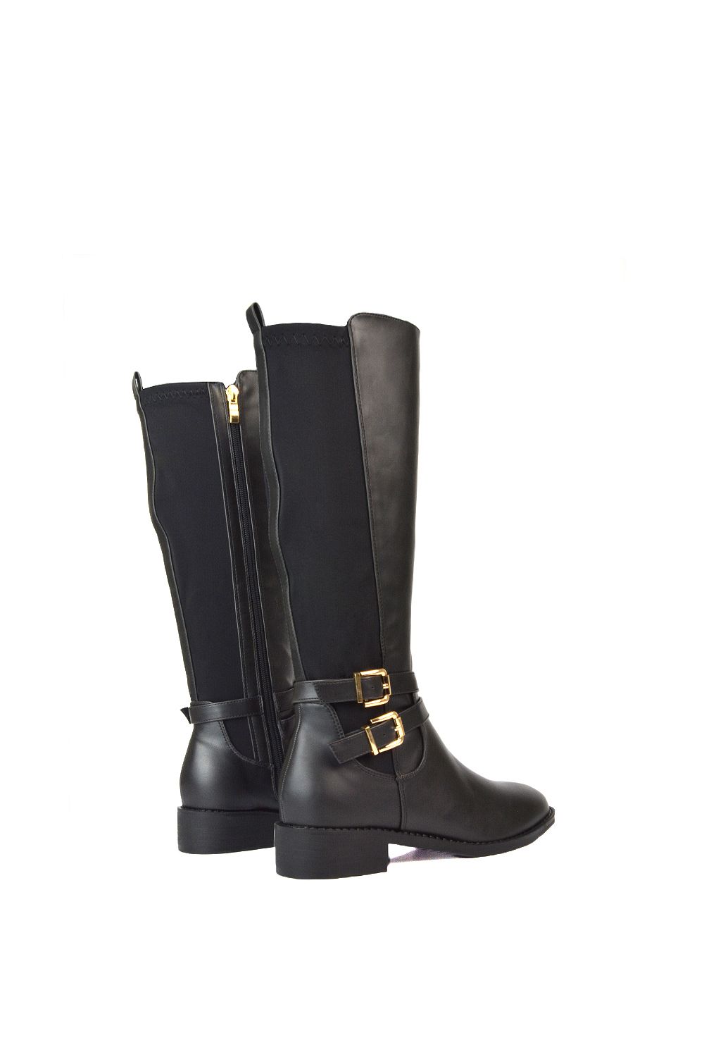 XY London 'Charlie'' Flat Heel Zip Up Knee High Stretchy Boots With Buckle image 5