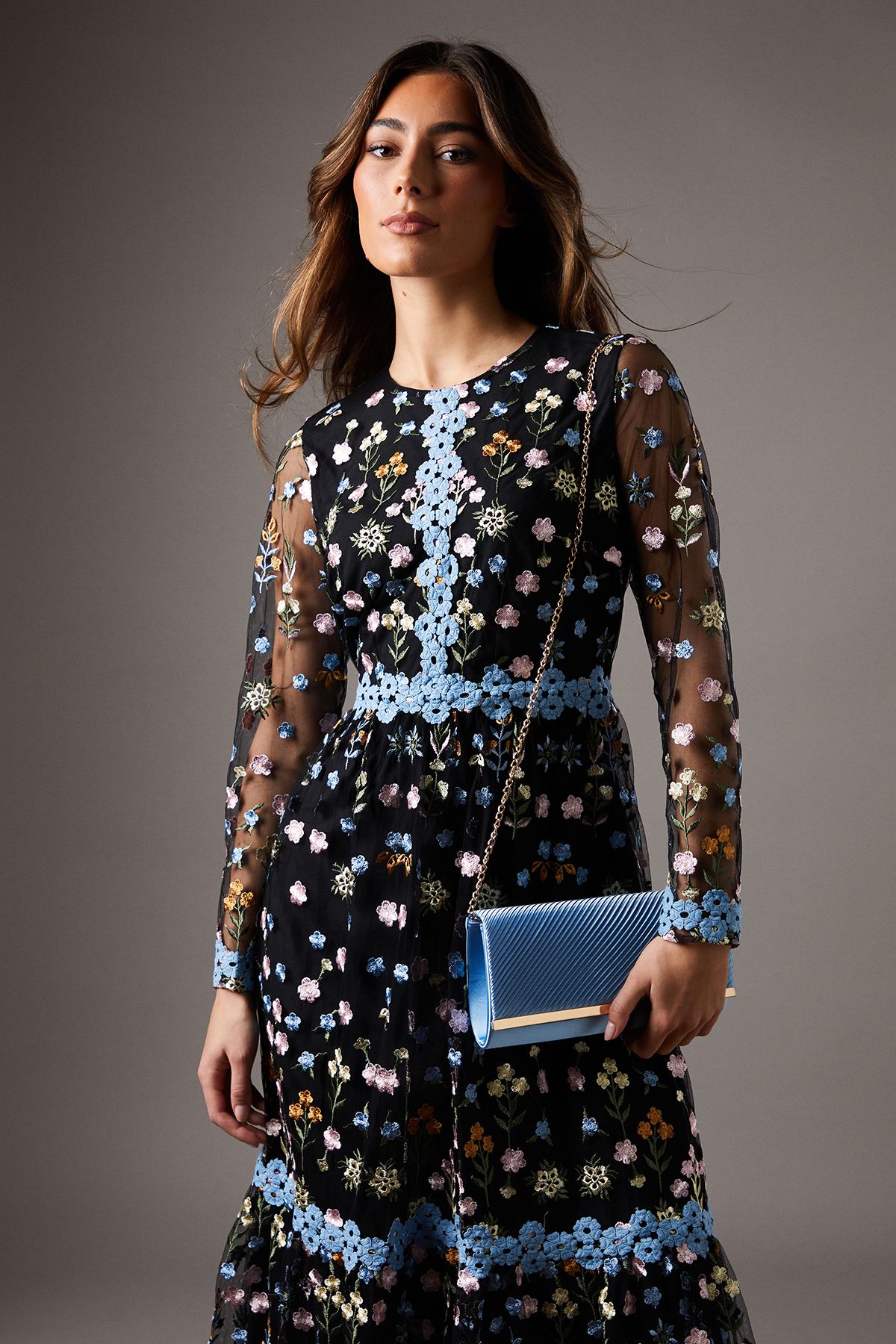 Coast Daisy Satin Pleated Detail Clutch Bags Blue image 3