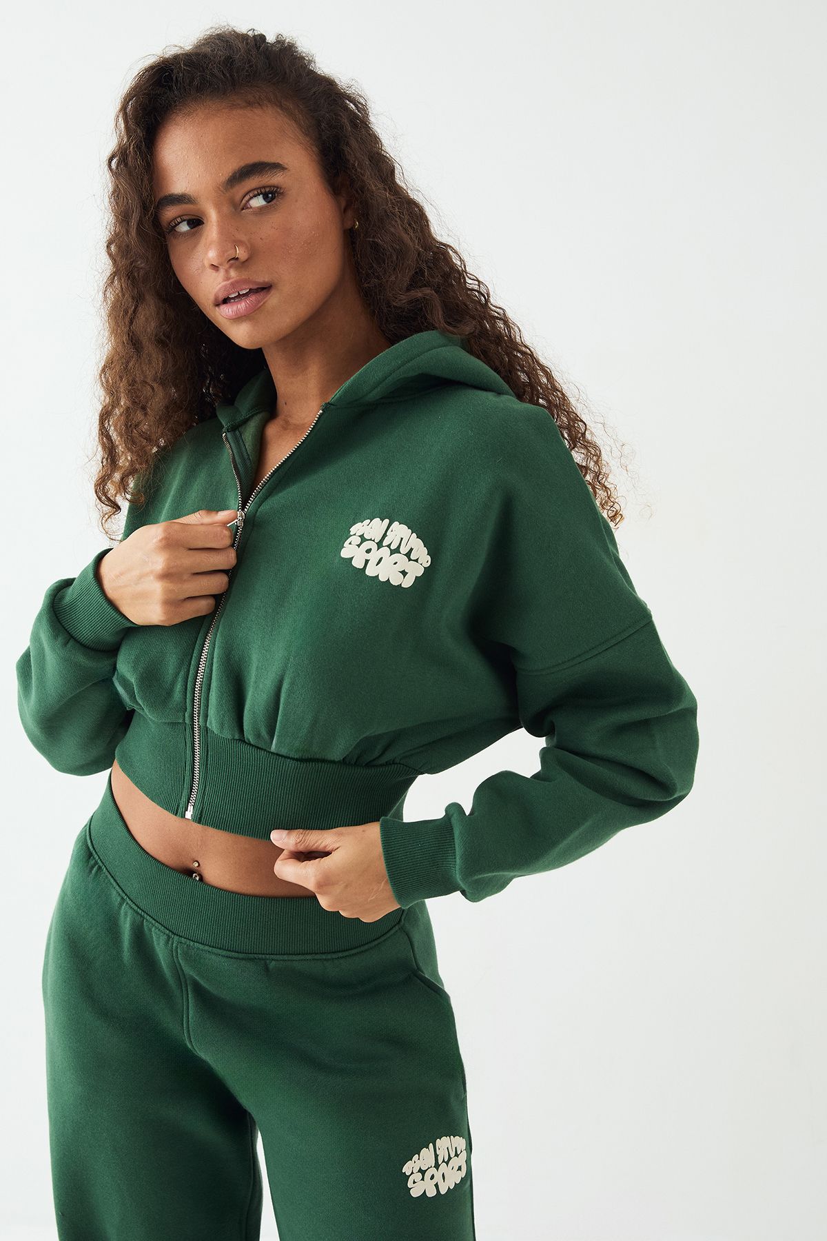 DSGN Studio DSGN Studio Sport Bubble Print Boxy Crop Zip Through Hoodie Forest
