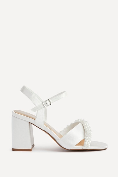 Linzi Devotion Wide Fit Ivory Satin Block Heel