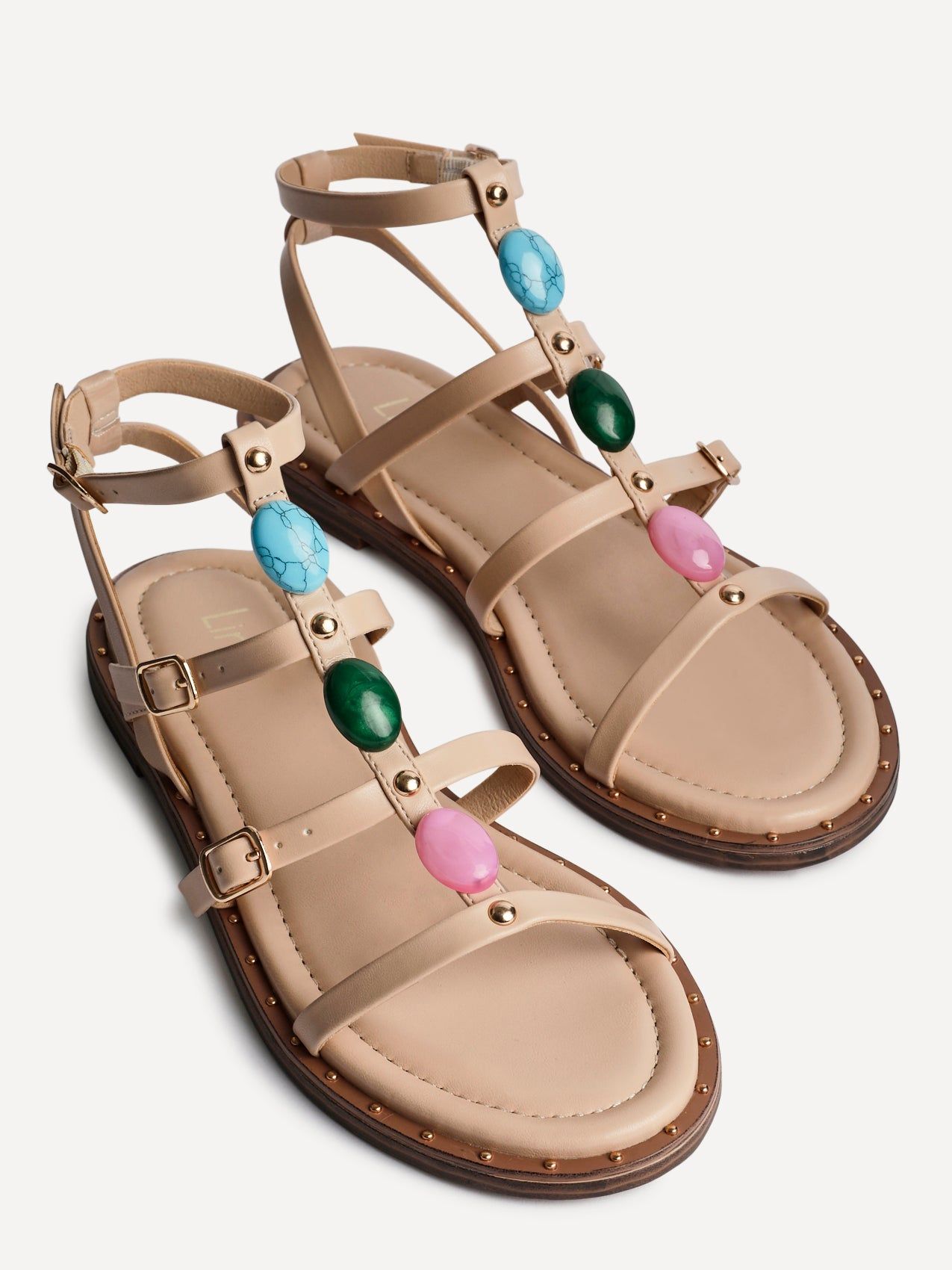 Linzi Mimi Nude Faux Leather Embellished Gladiator Flat Sandal image 4