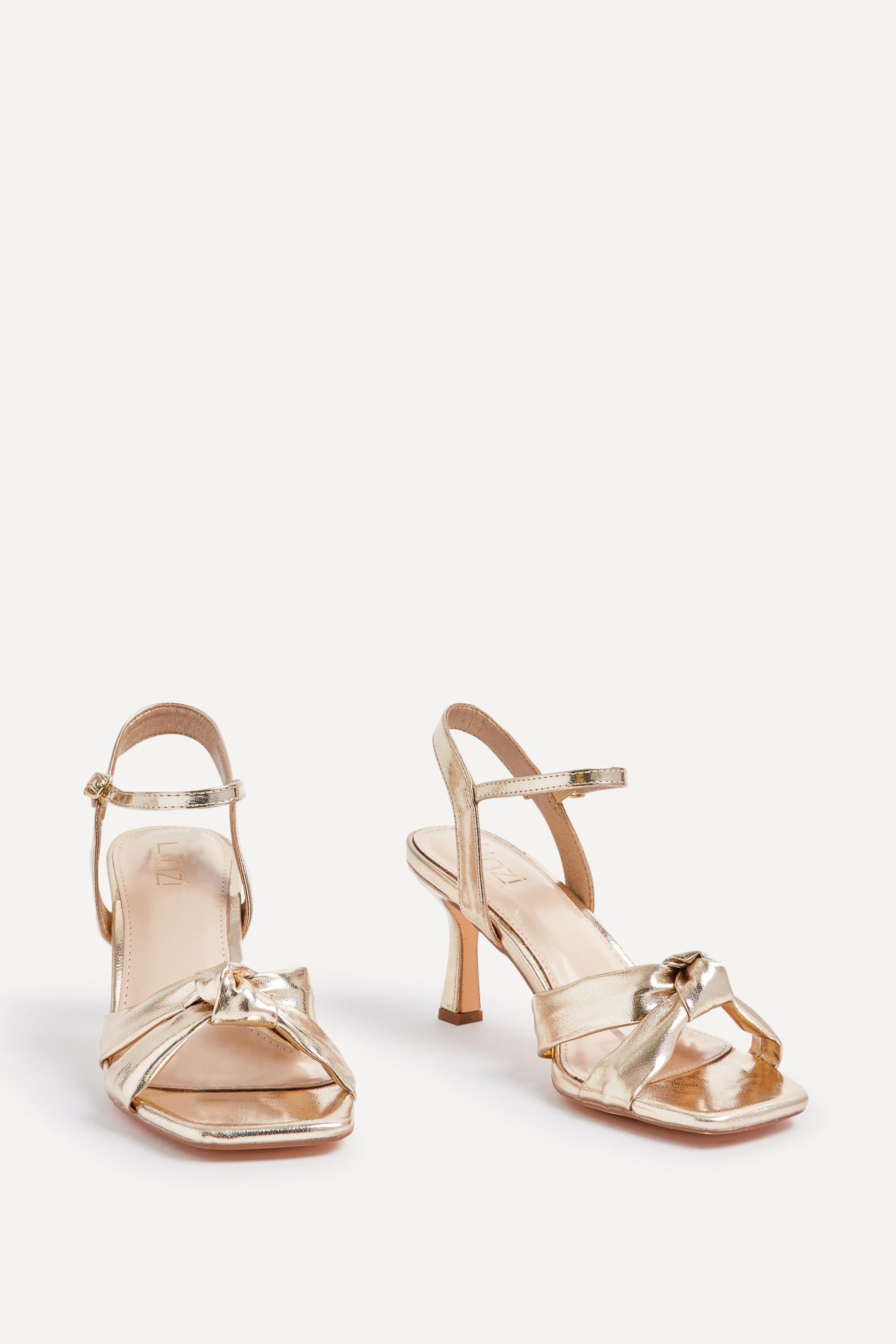 Linzi Favour Wide Fit Gold Faux Leather Knotted Heeled Sandal image 3