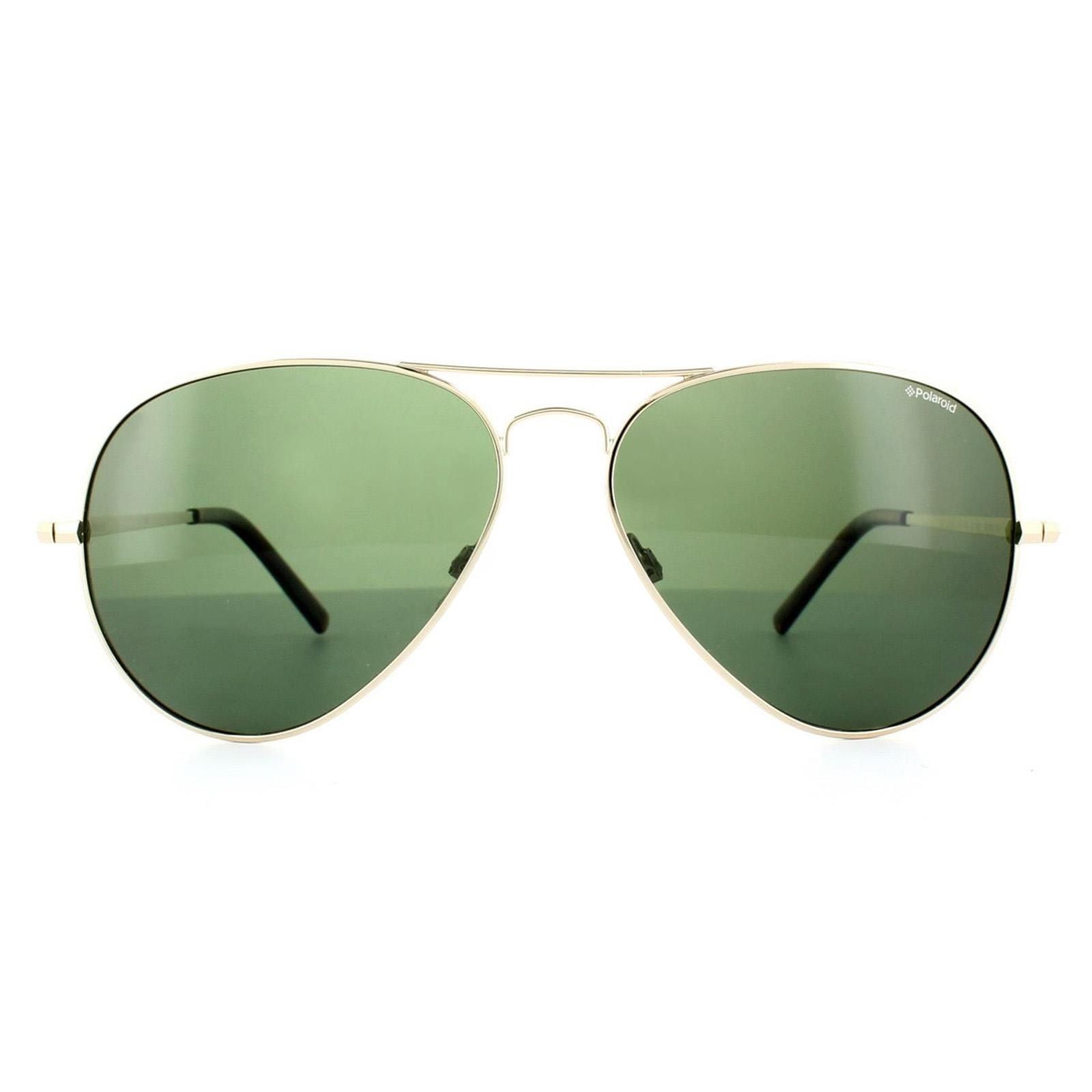 Polaroid Aviator Light Gold Green Polarized Sunglasses image 1