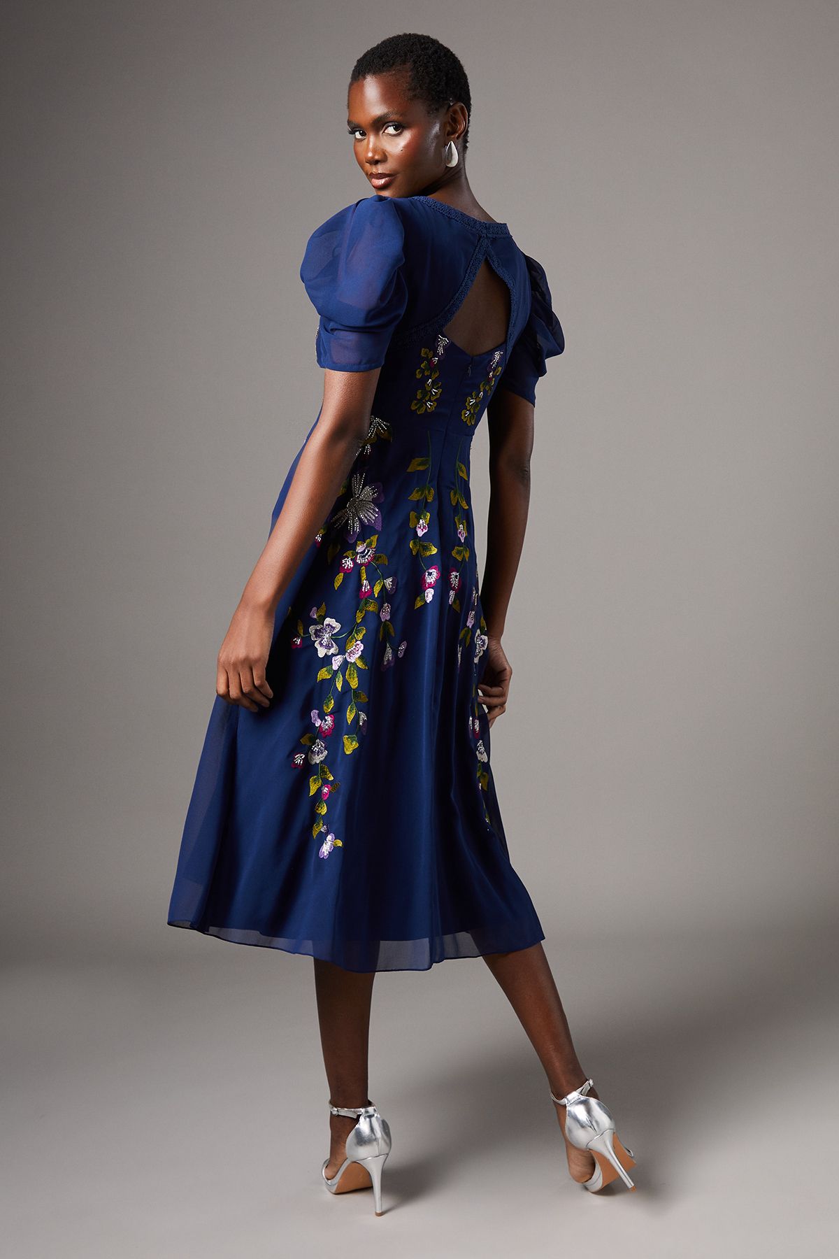 Coast Embroidered Midi Dress Blue image 3