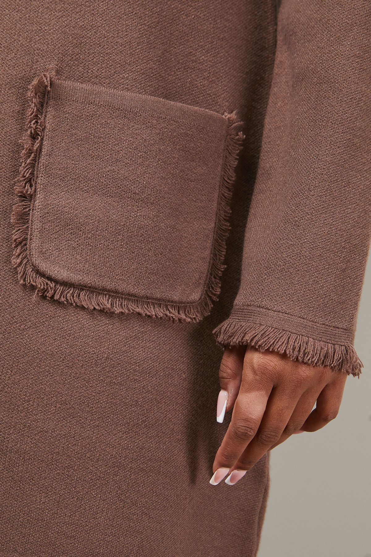 Oasis Fringe Detail Crew Neck Mini Dress Mocha image 5