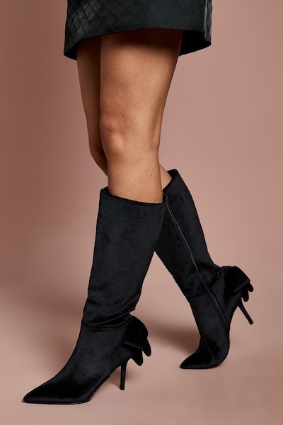 Coast Natasha Velvet Bow Back High Stiletto Heeled Knee Boots Black