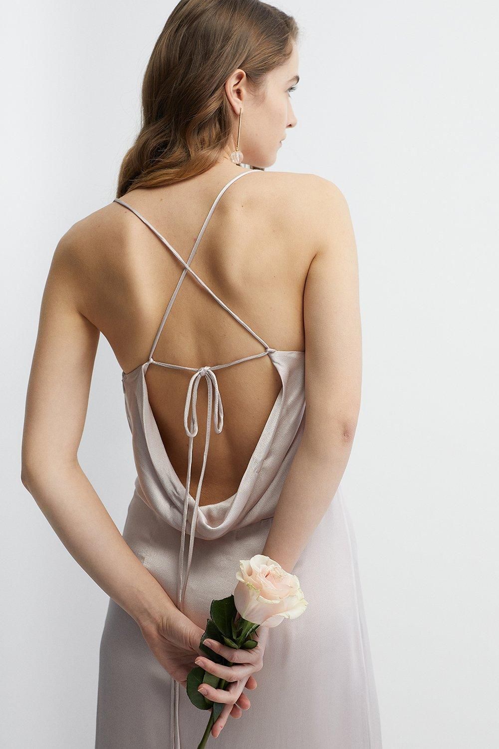 Coast Button And Split Detail Satin Bridesmaids Slip Dress Mink image 2