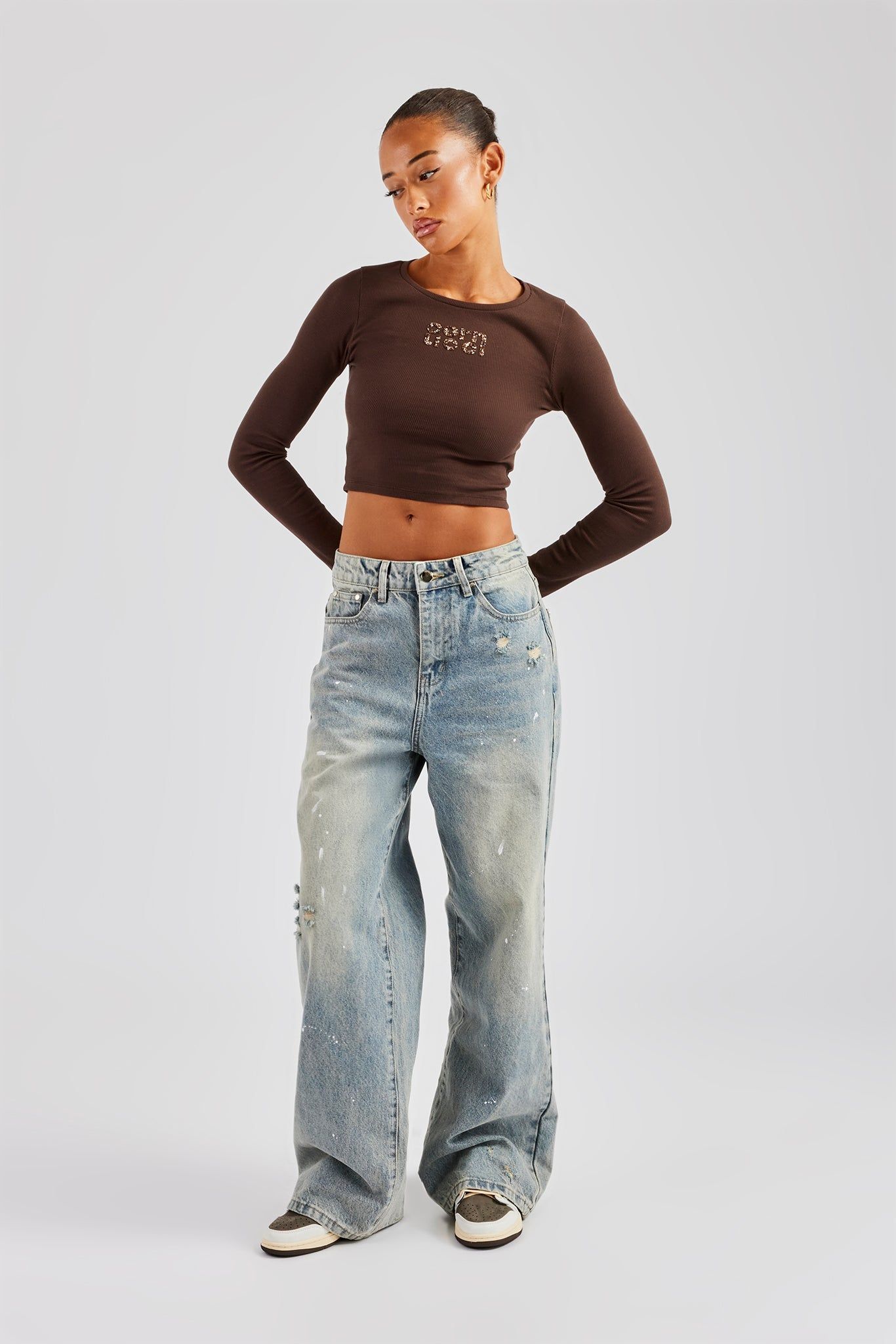 Cernucci Distressed Paint Splatter Baggy Jean - Antique Wash image 3