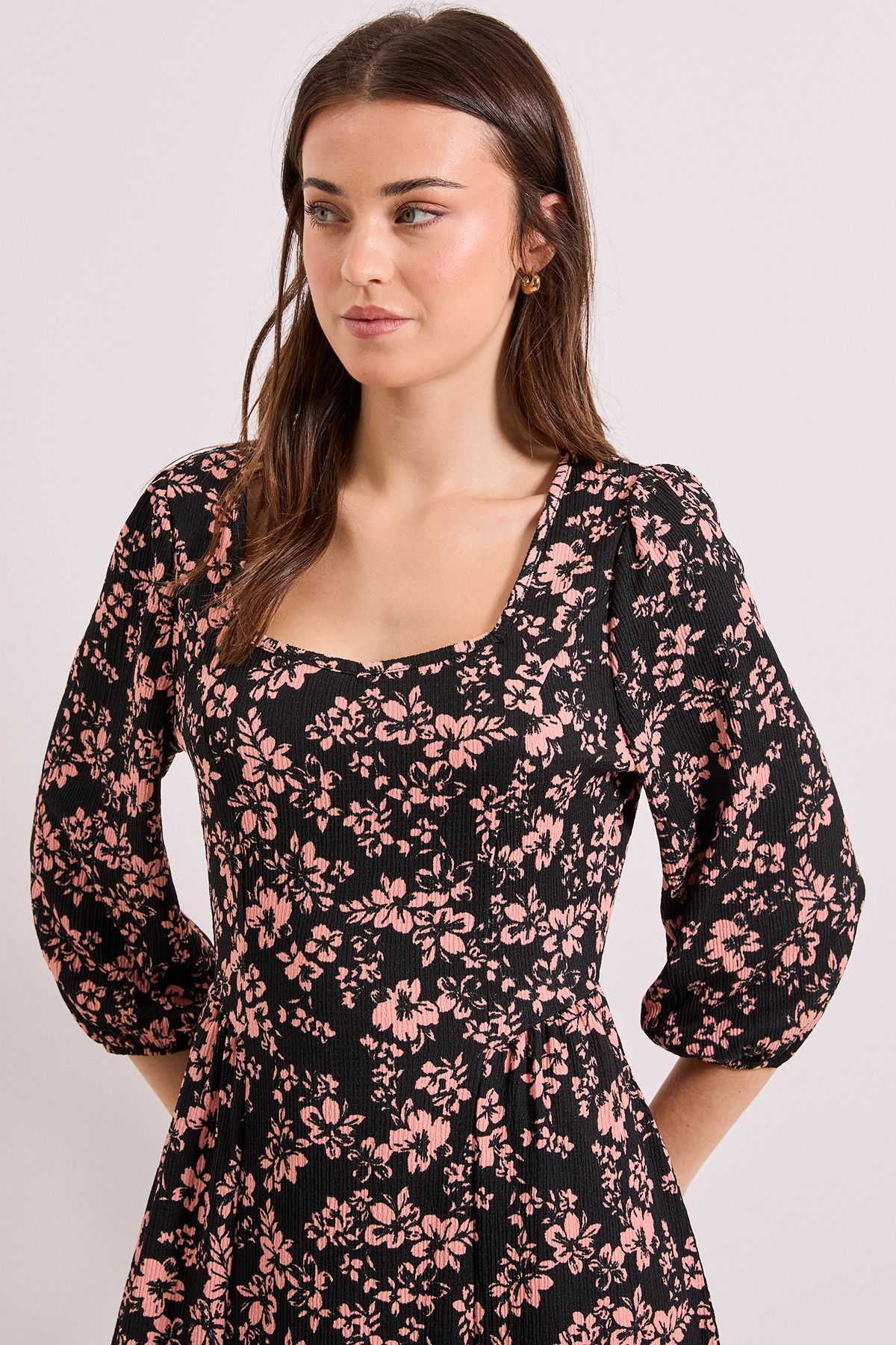 Dorothy Perkins Floral Sweetheart Neck Dropped Waist Seam Jersey Midi Dress Floral image 4