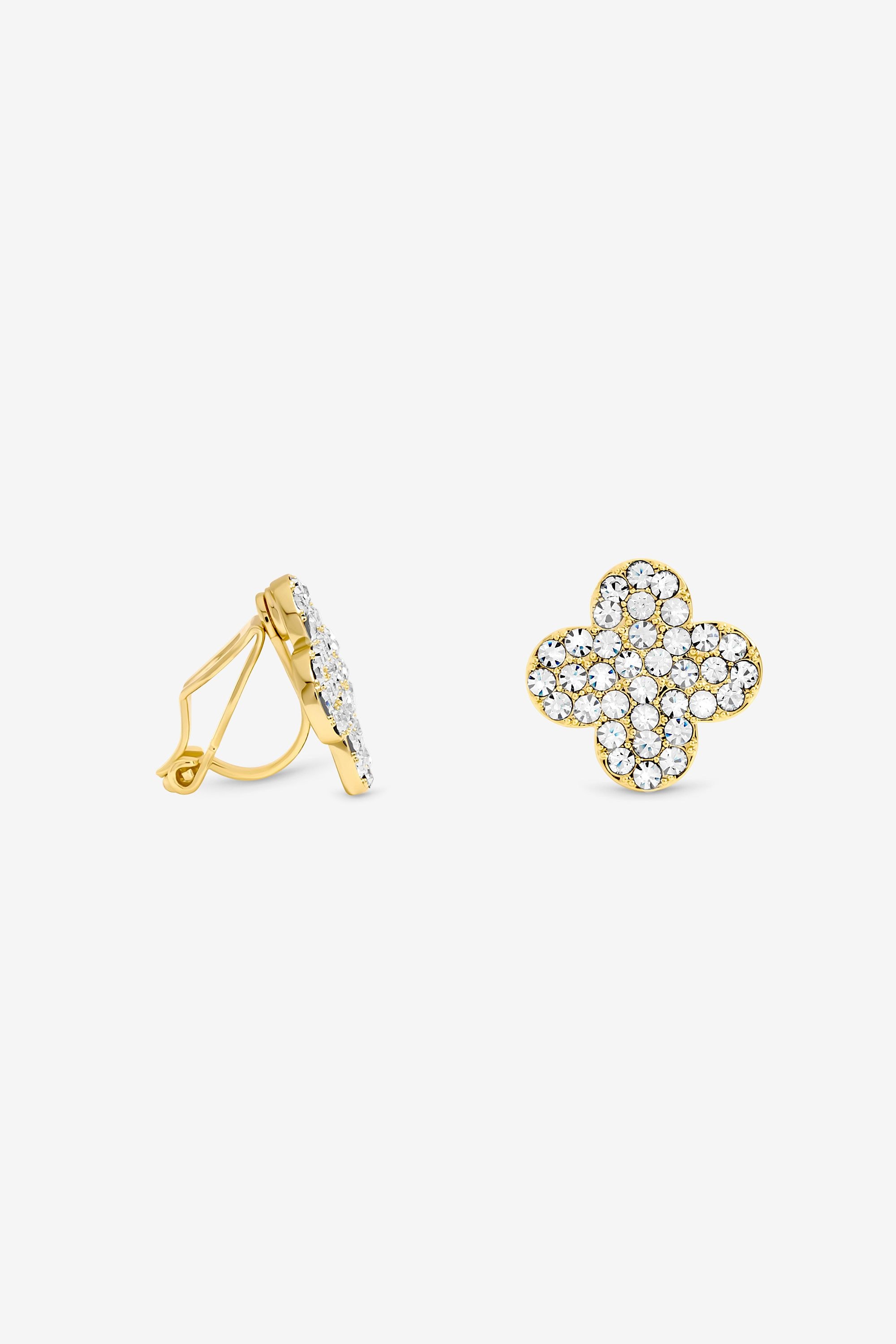 Jon Richard Gold Plated and Pave Clover Clip Earrings image 1