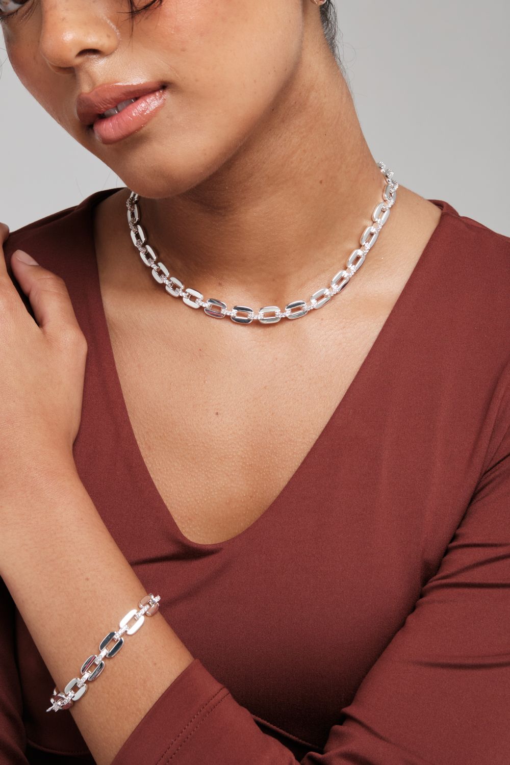 Inicio Inicio Silver Plated Cubic Zirconia Chain Necklace - Gift Pouch image 4