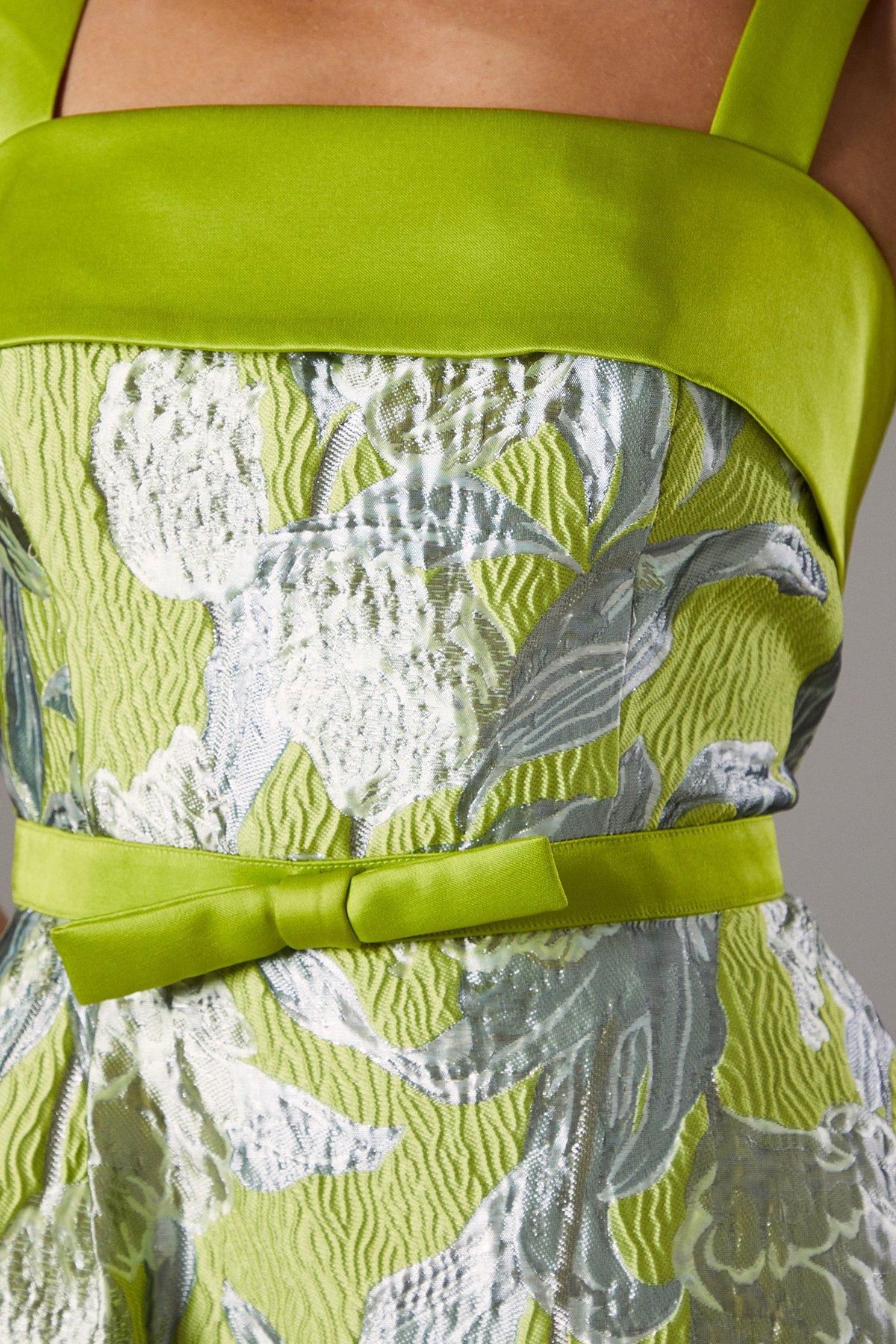 Coast Lisa Tan Jacquard Bow Belted Princess Dress Yellow image 5