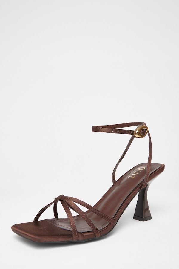 Quiz Brown Satin Strappy Flared Heels