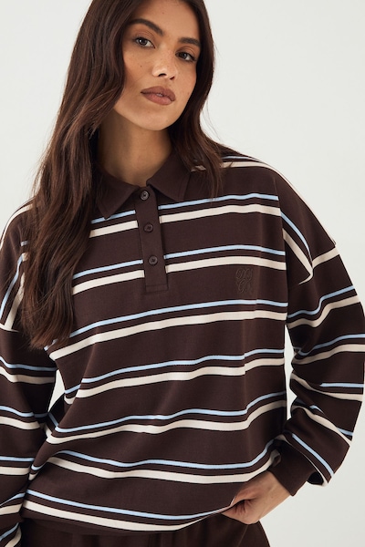 DSGN Studio DSGN Studio Stripe Collared Rugby Sweatshirt Dark Chocolate