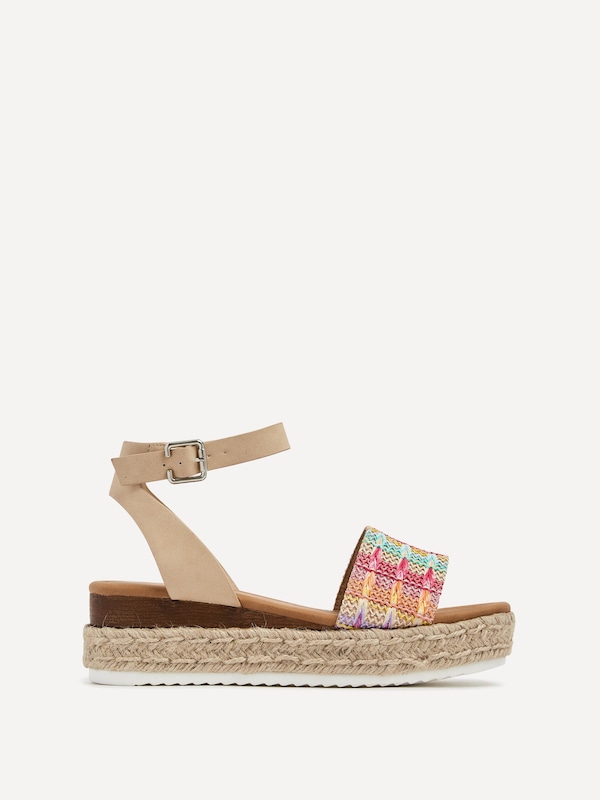Linzi Anya Multi Coloured Raffia Flatform Sandal