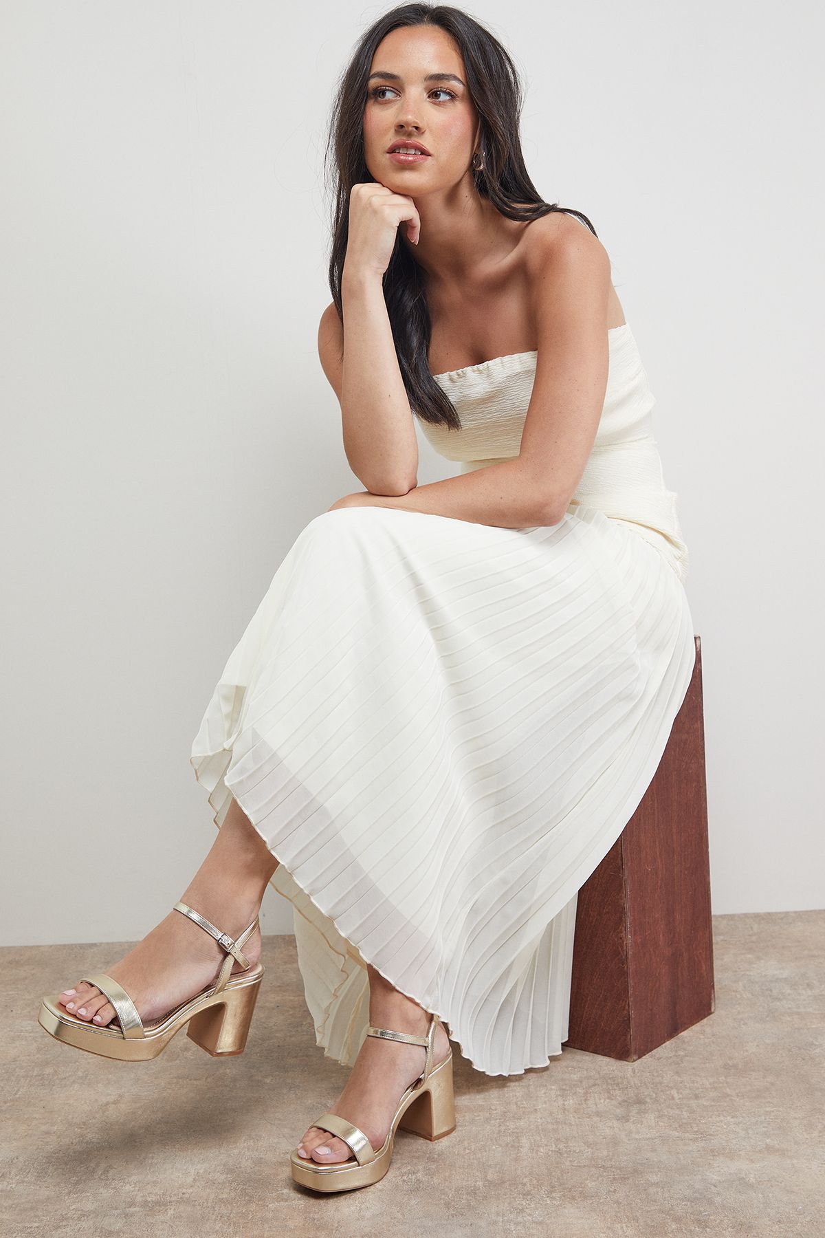 Oasis Maddie Platform High Block Heeled Sandals Gold image 2