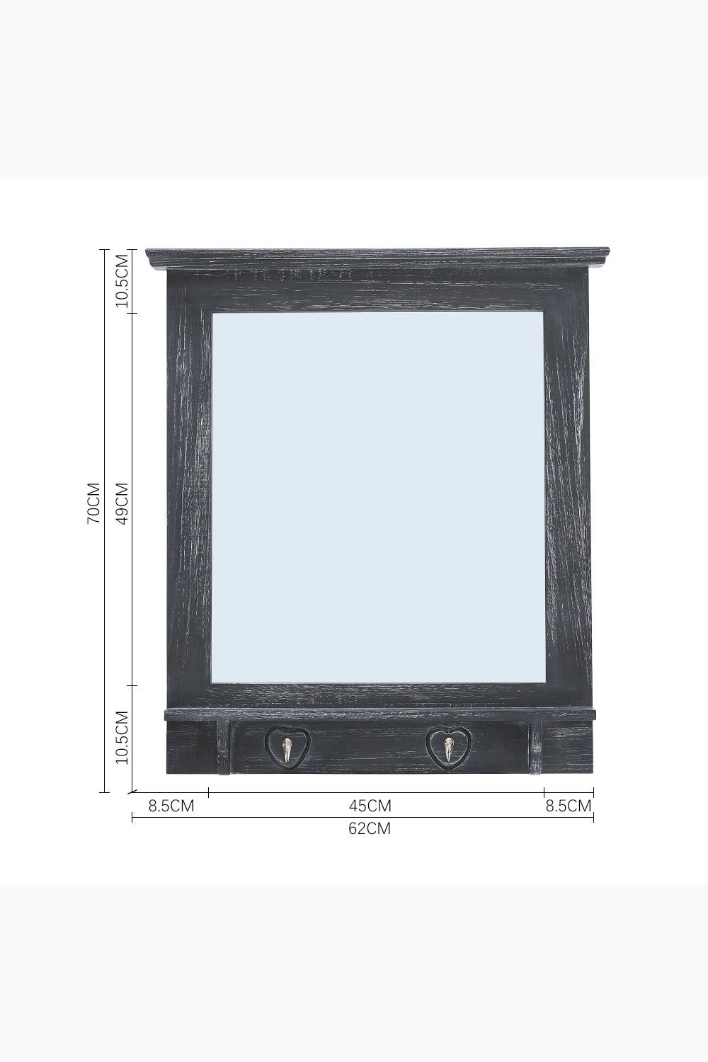 Living and Home 62cm W x 70cm H  Wood Grain Frame Wall Mirror with Hooks image 3