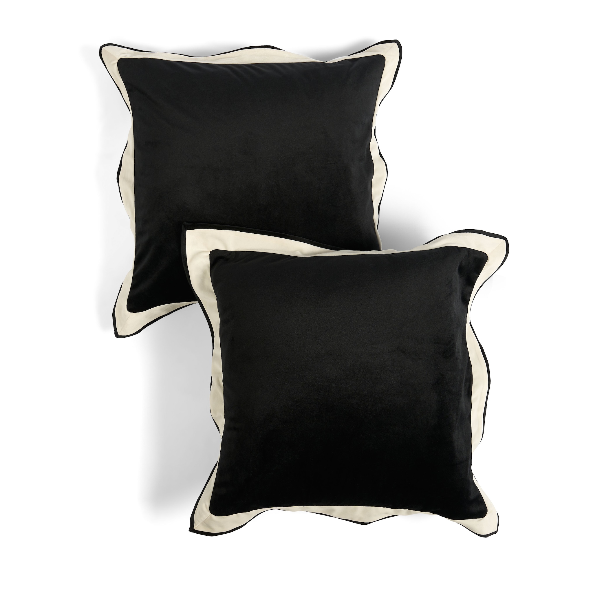OHS 2 Pack Matte Velvet Oxford Edge Square Cushion Covers, Black/White image 3