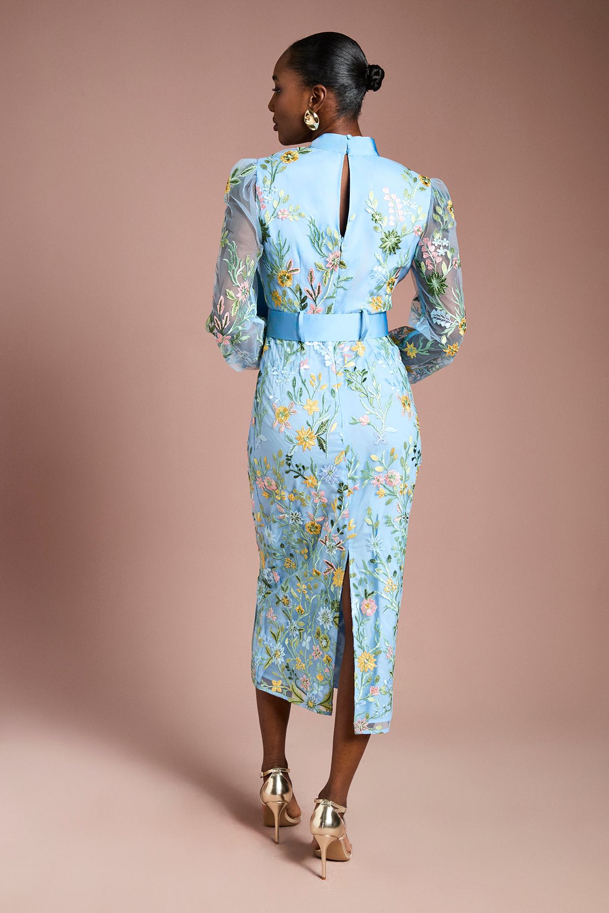 Coast Embroidered Mesh Pussybow Midi Dress Blue image 3