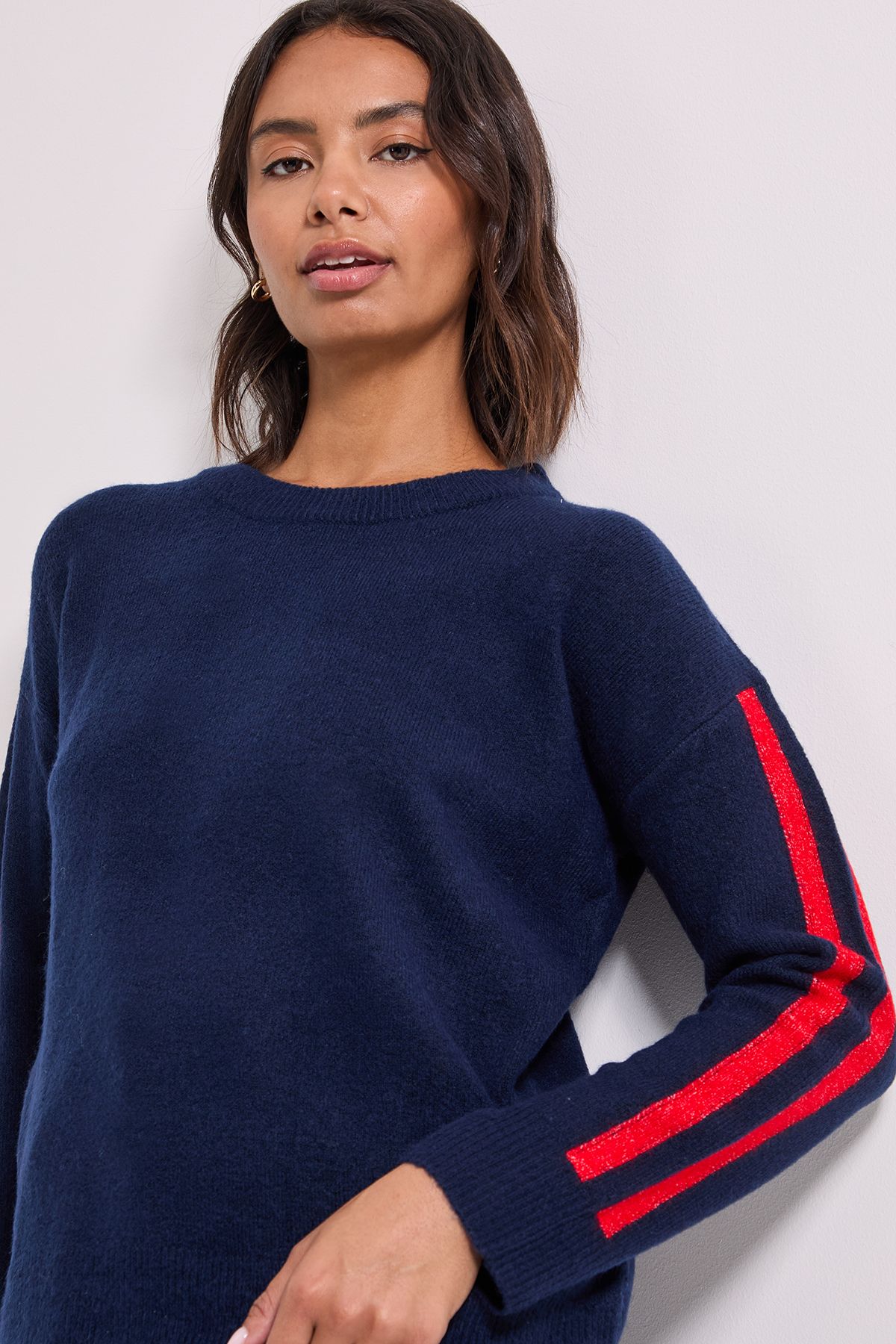 Dorothy Perkins Stripe Sleeve Crew Neck Jumper Navy image 4