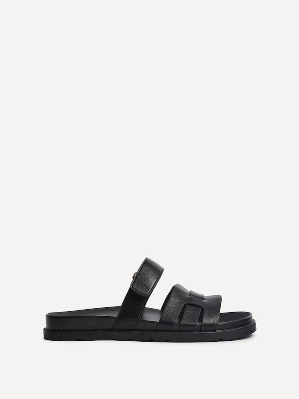Linzi Essential Black Faux Leather Slip On Sandal