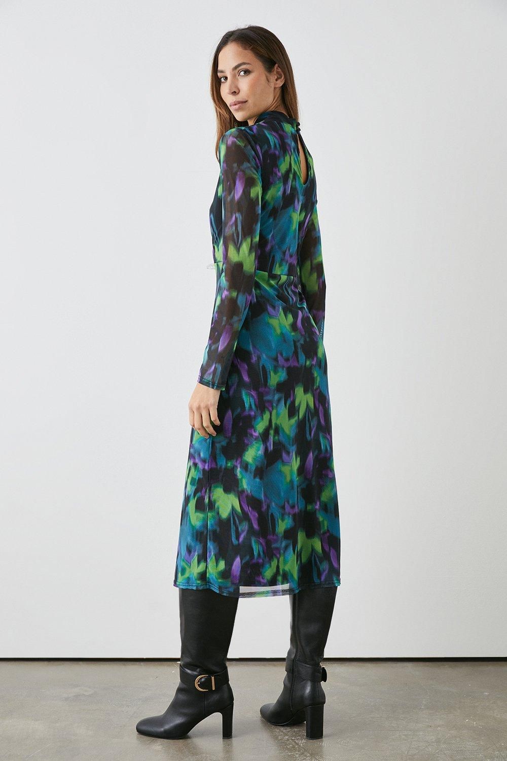 Principles Green Abstract Mesh Keyhole Midi Dress Green image 4