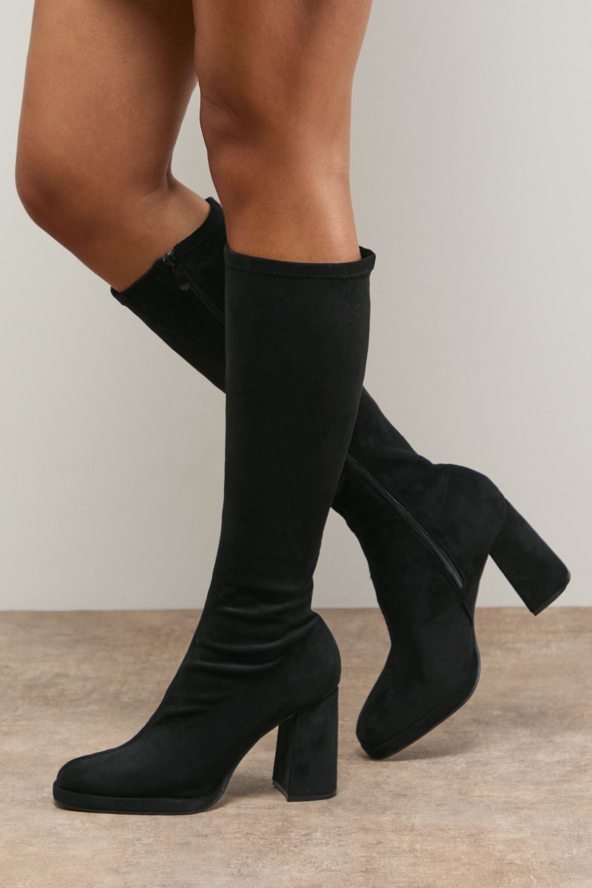 Oasis Natural Black Florence Faux Suede Platform Block Heel Sock