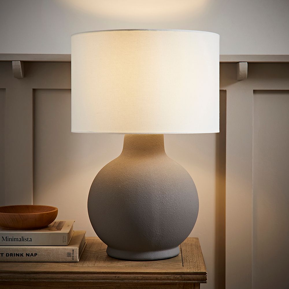 ValueLights Blair Natural Linen Shade Hand Finished Ceramic Stonewear Table Lamp with Bulb image 3