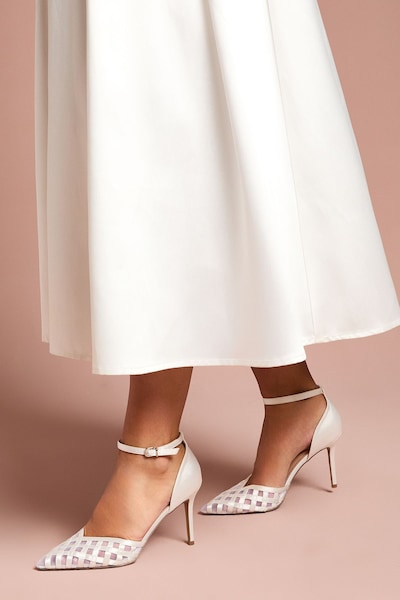 Coast Bridal Sophia Satin & Mesh Detail high Stiletto Heel Court Shoes Ivory