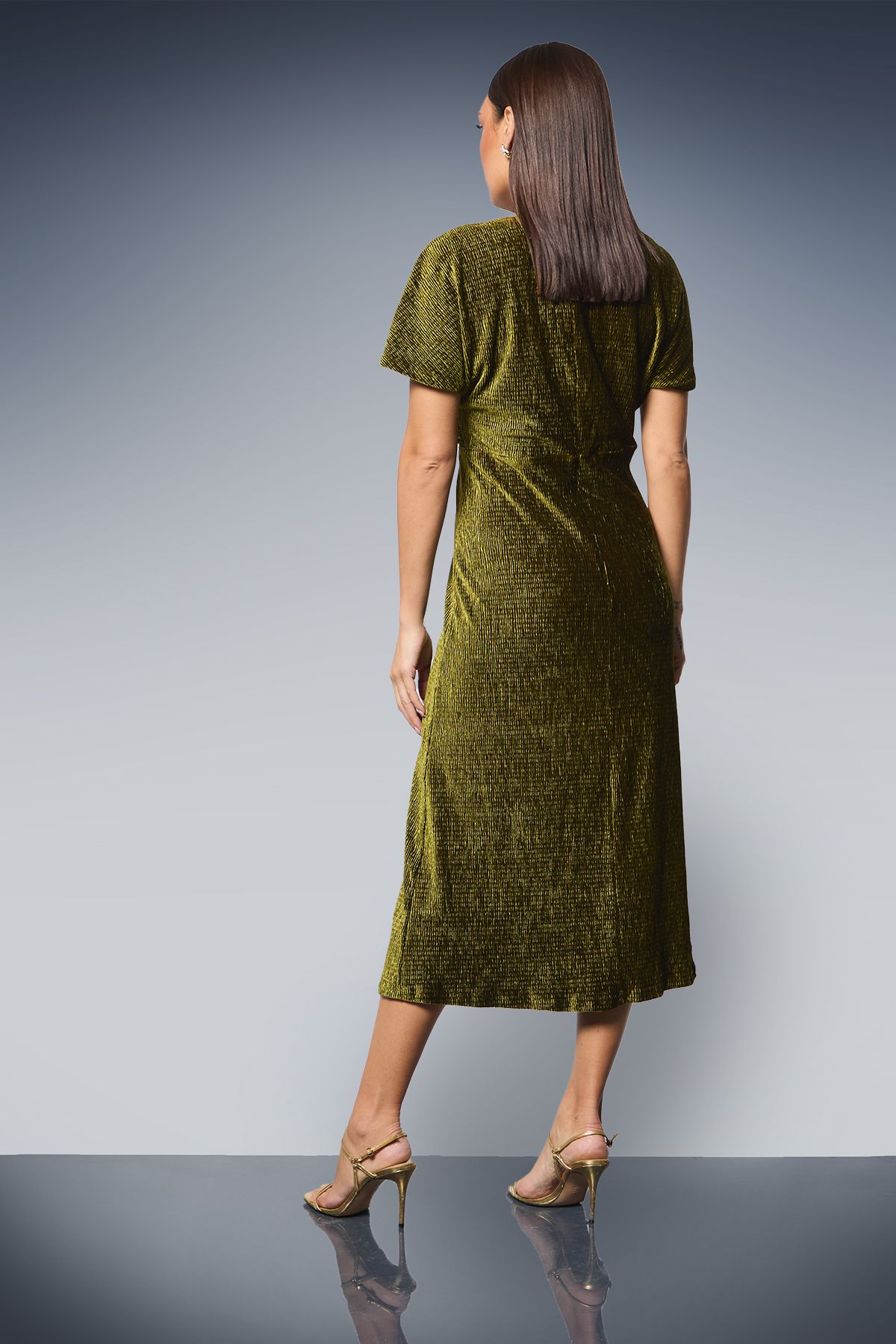 Principles Wrap Crinkle Velvet Midi Dress Olive image 3