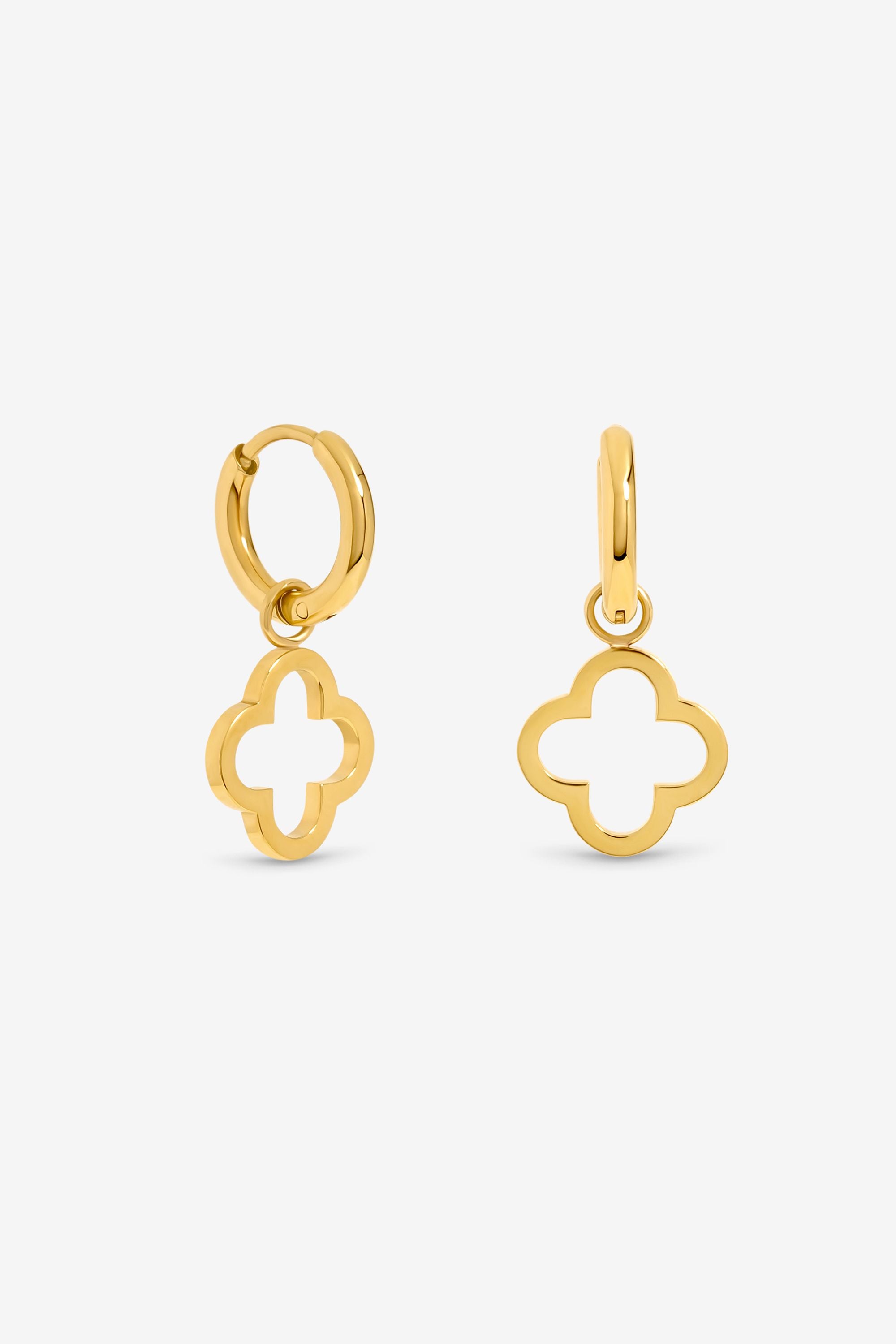 Jon Richard Waterproof Gold Plated Clover Huggie Hoops image 1