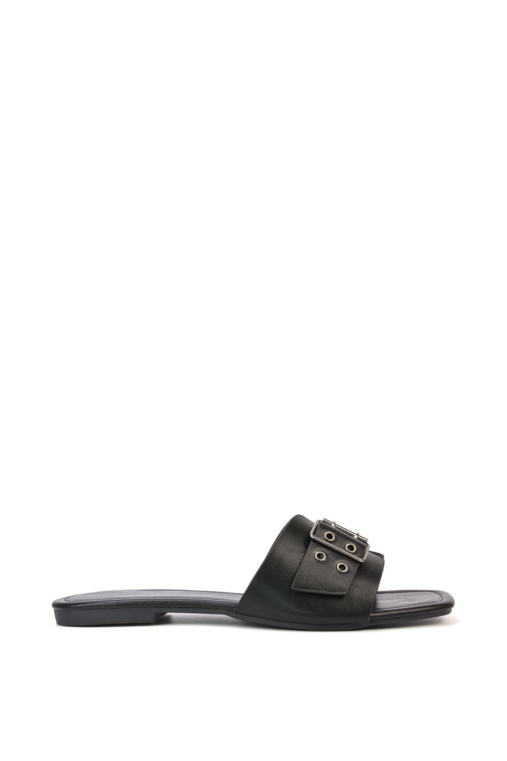XY London 'Inez' Square Toe Slip On Strappy Flat Sandals With Buckle image 1