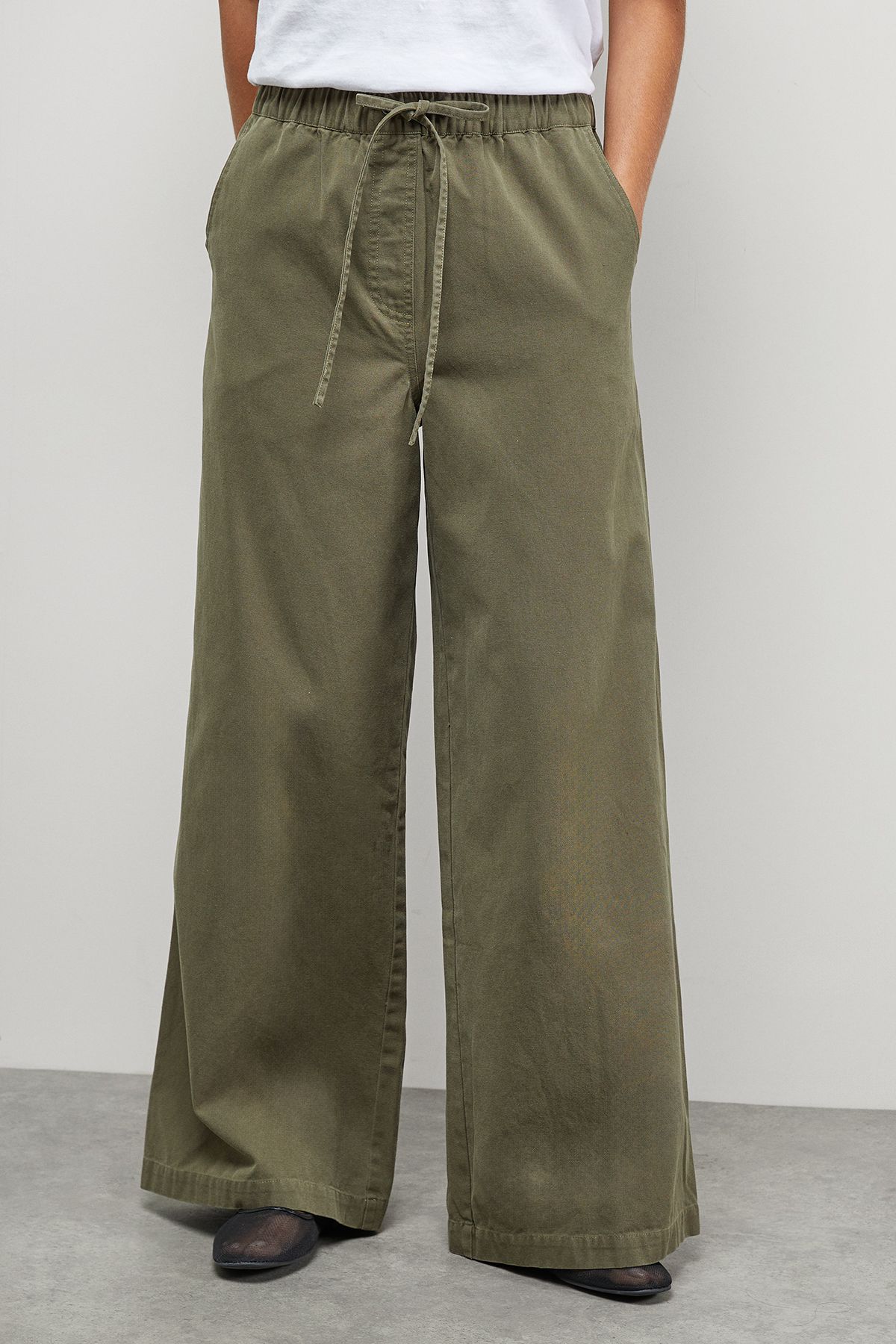 Warehouse Slouchy Wide Leg Drawstring Cargo Trouser Khaki image 1