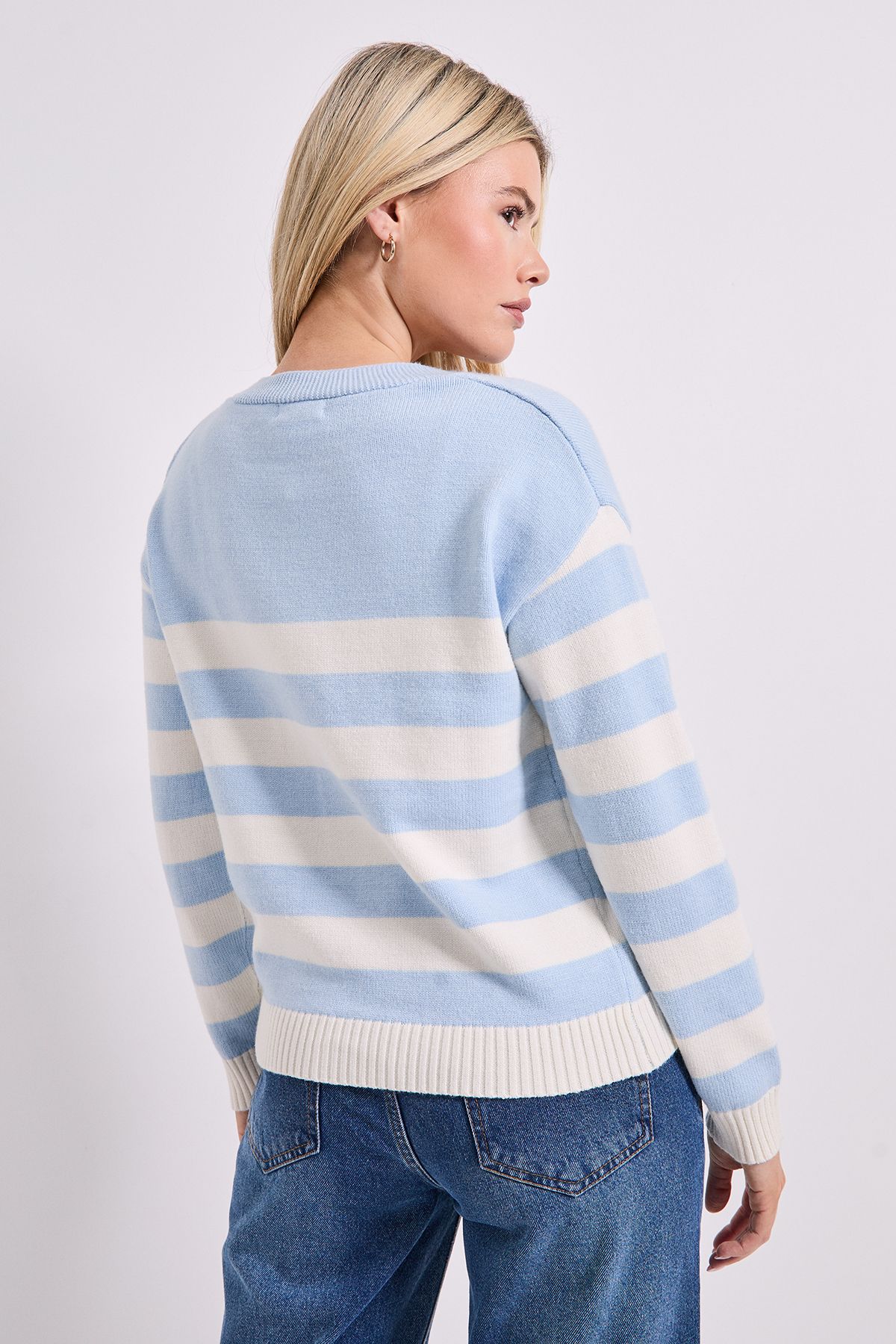 Dorothy Perkins Stripe V Neck Knit Cardigan Pale Blue image 3