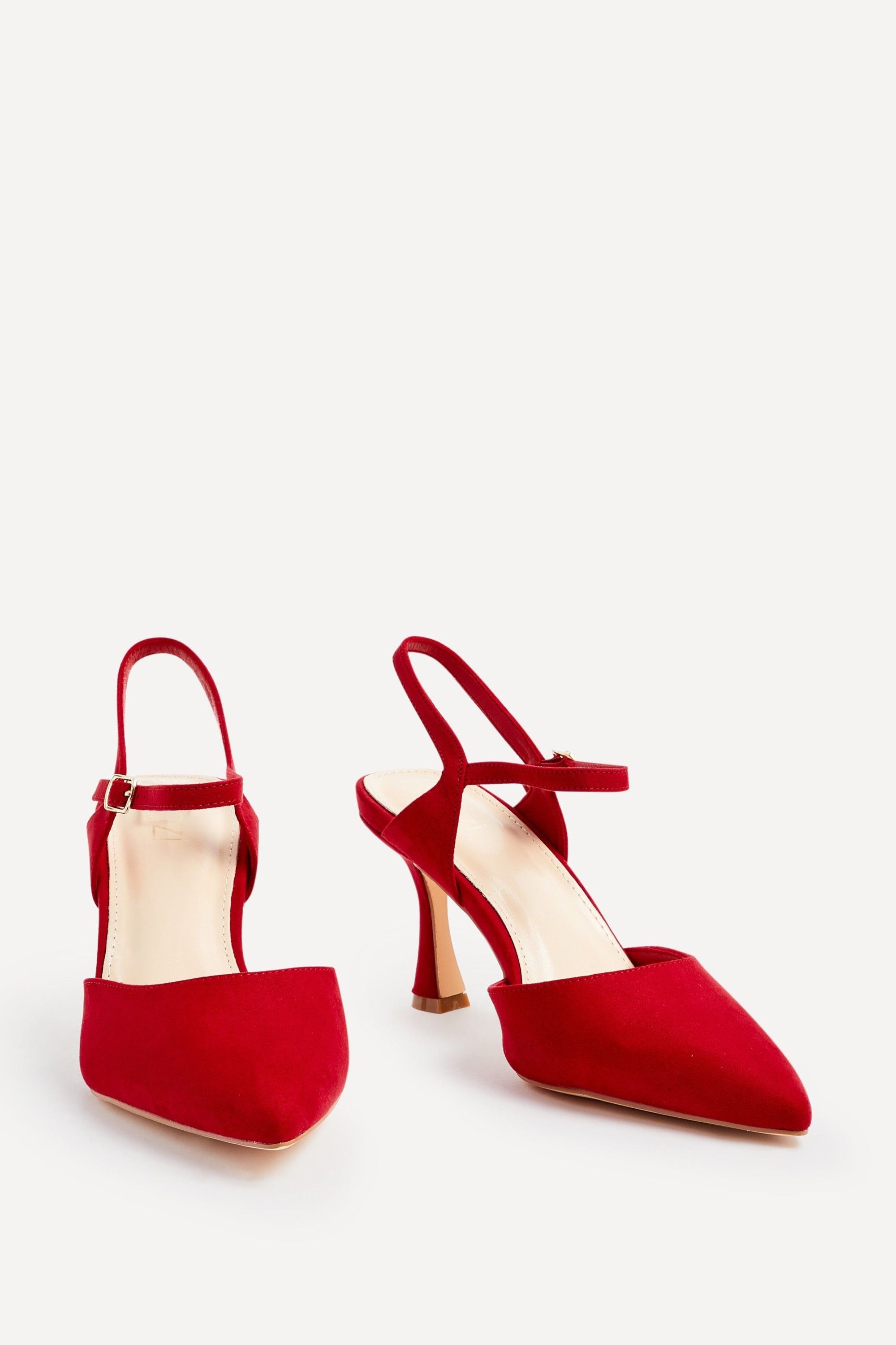 Linzi Duet Wide Fit Red Faux Suede Open Back Stiletto Court Heel image 3