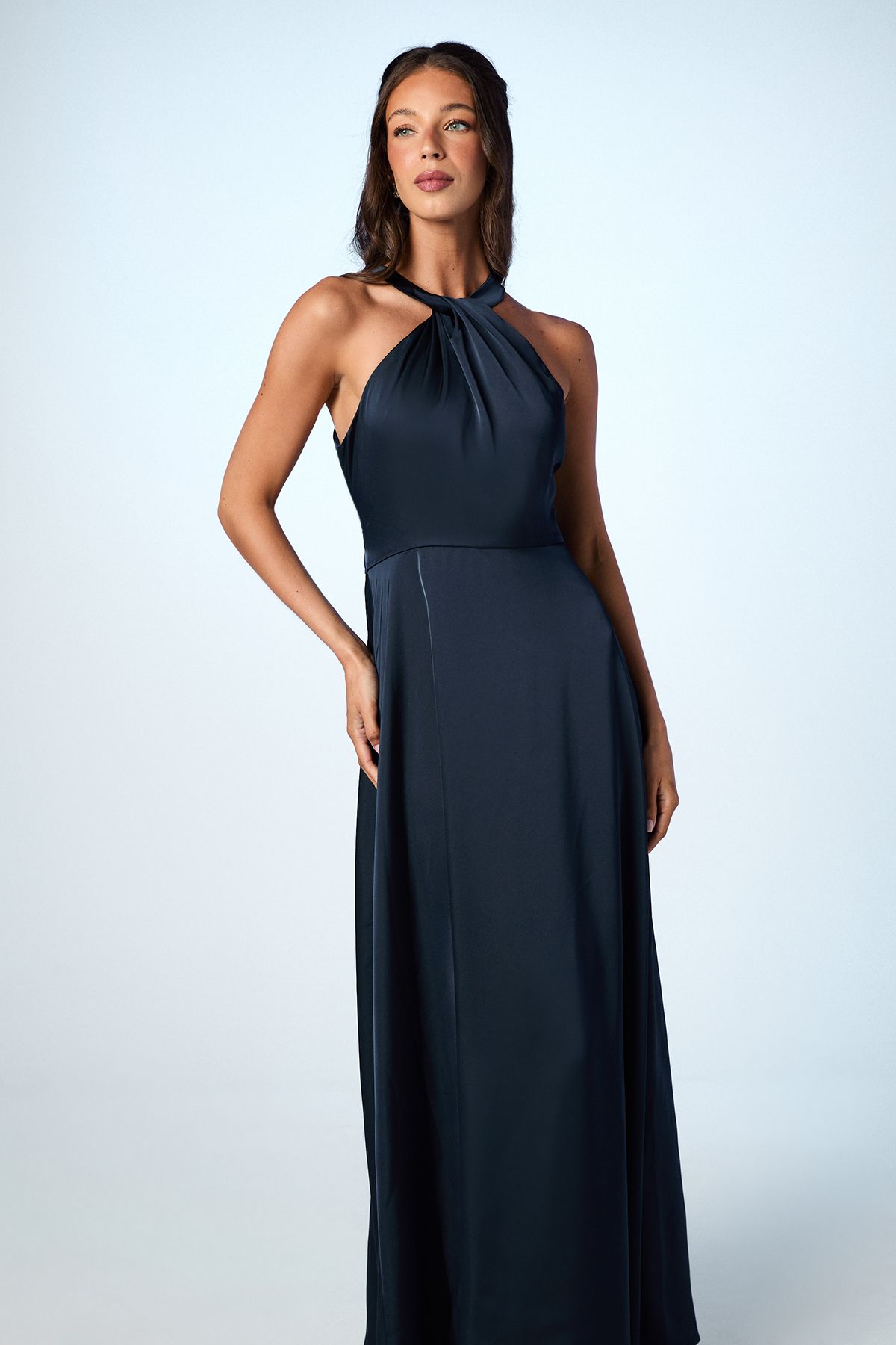 Coast Coast Honoured Twist Halterneck Satin Maxi Bridesmaid Dress Navy image 2