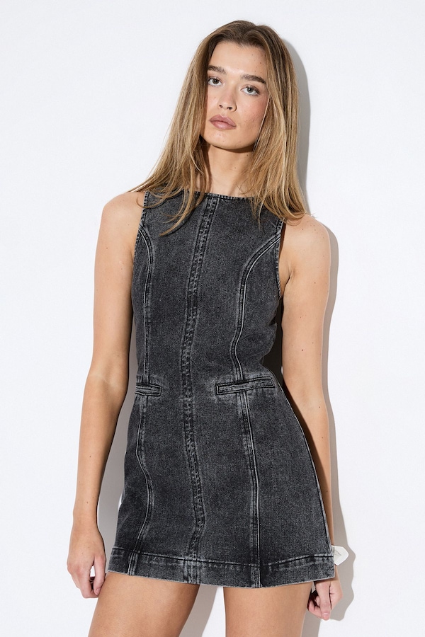 MissPap Denim Sleeveless High Neck Mini Dress Black