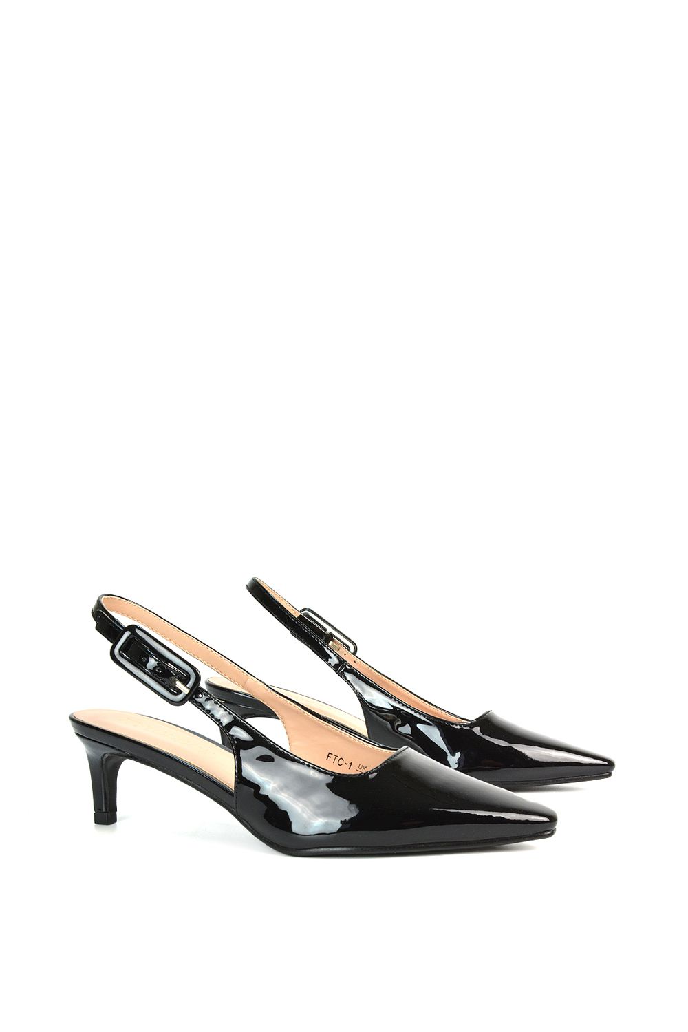 XY London 'Kelly' Low Kitten Heel Slingback Pointed Toe Court Shoes image 4