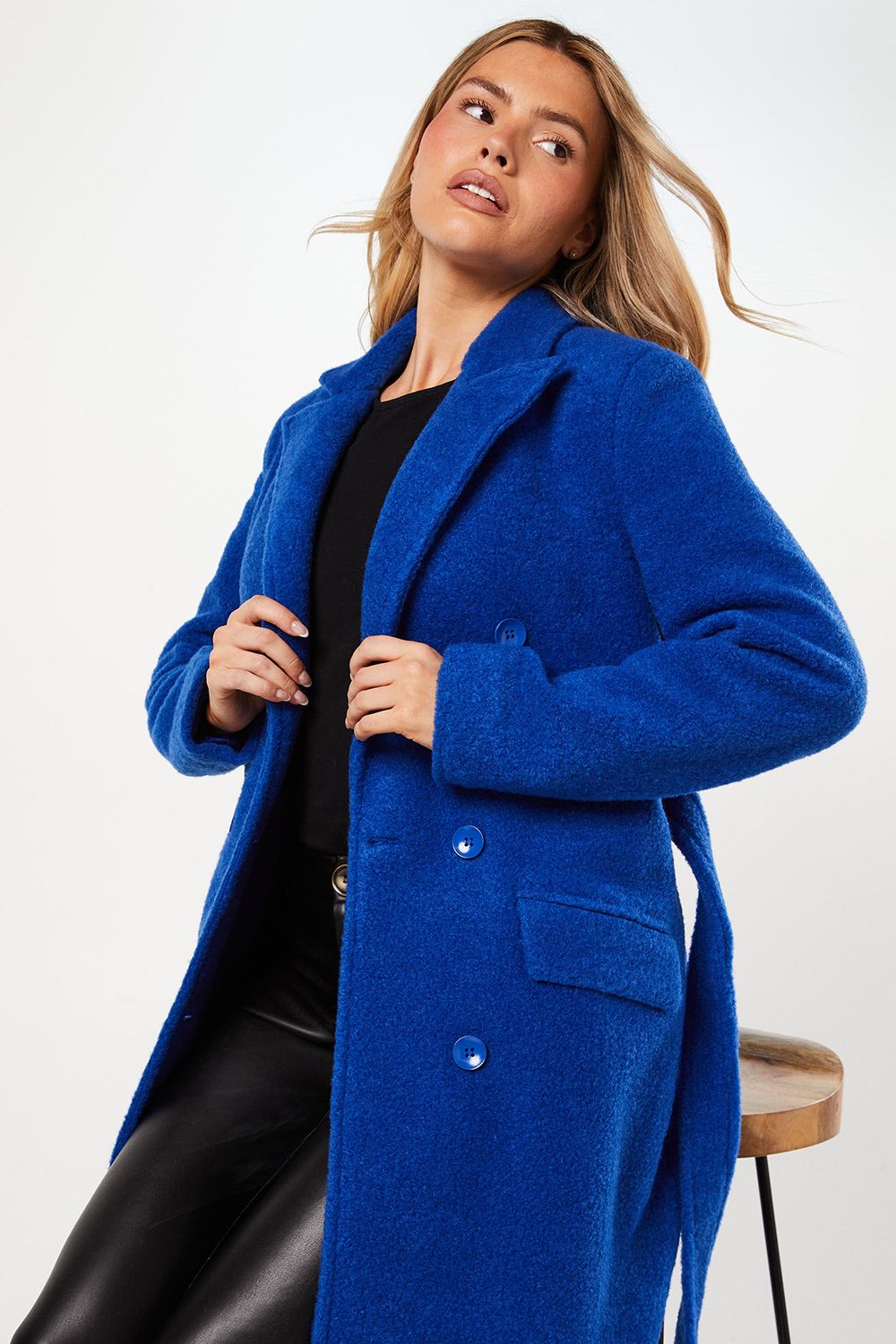 Dorothy Perkins Boucle Belted Midi Coat Cobalt image 2