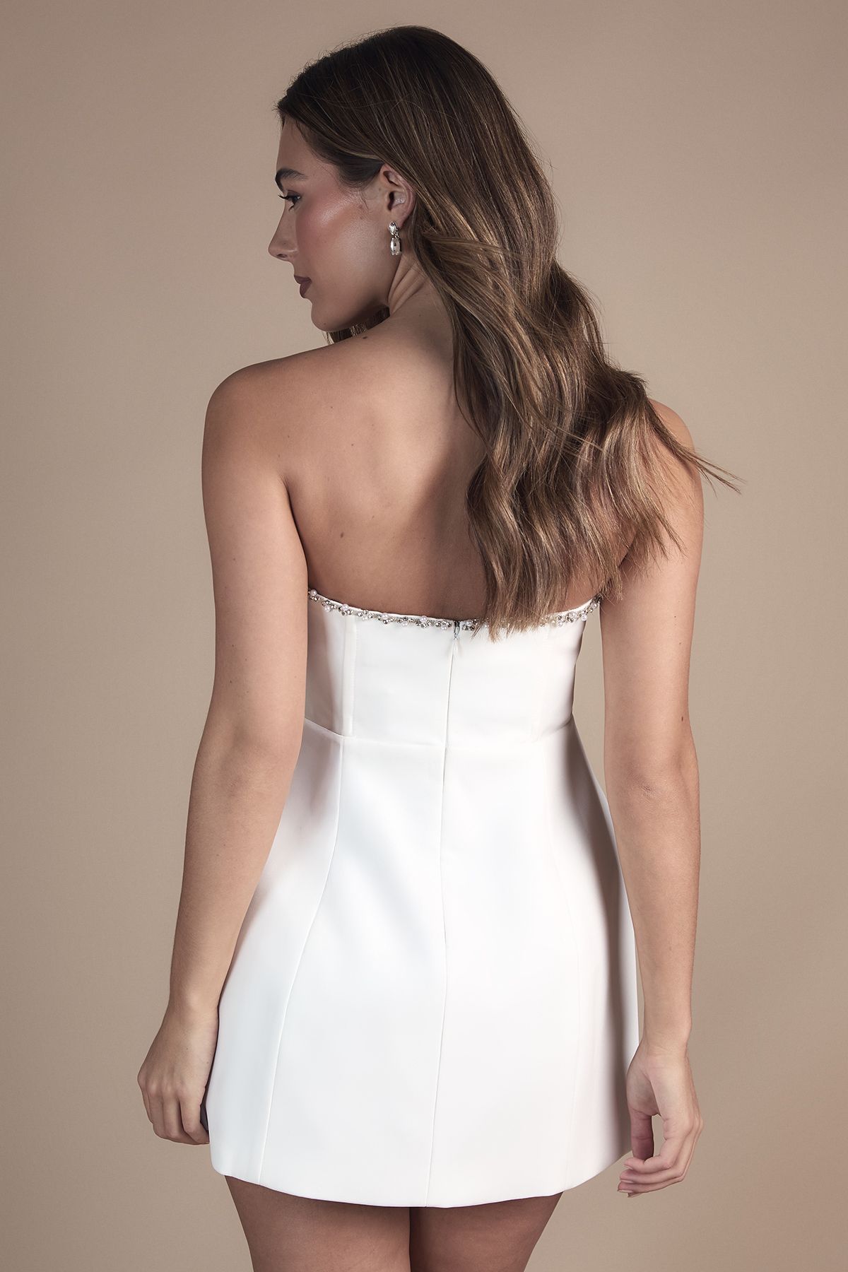 Coast Petite Hotfix Diamante Bandeau Bridal Mini Dress Ivory image 2