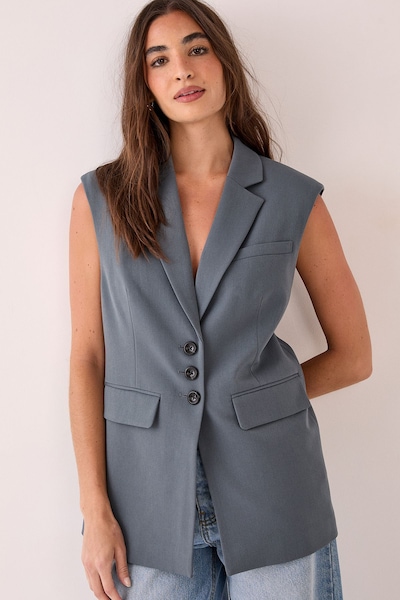 NastyGal Tailored Sleeveless Button Front Blazer Grey