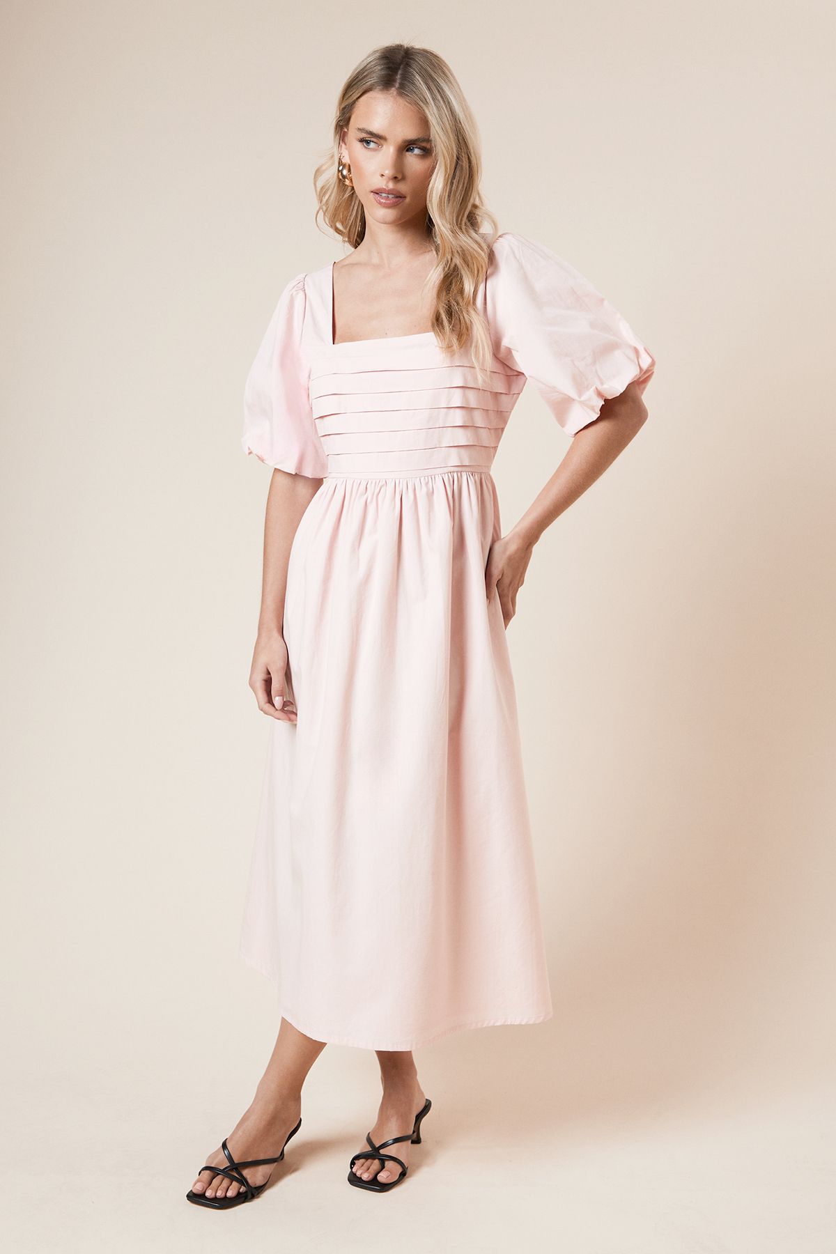 Dorothy Perkins Petite Pleated Bodice Midi Dress Pink