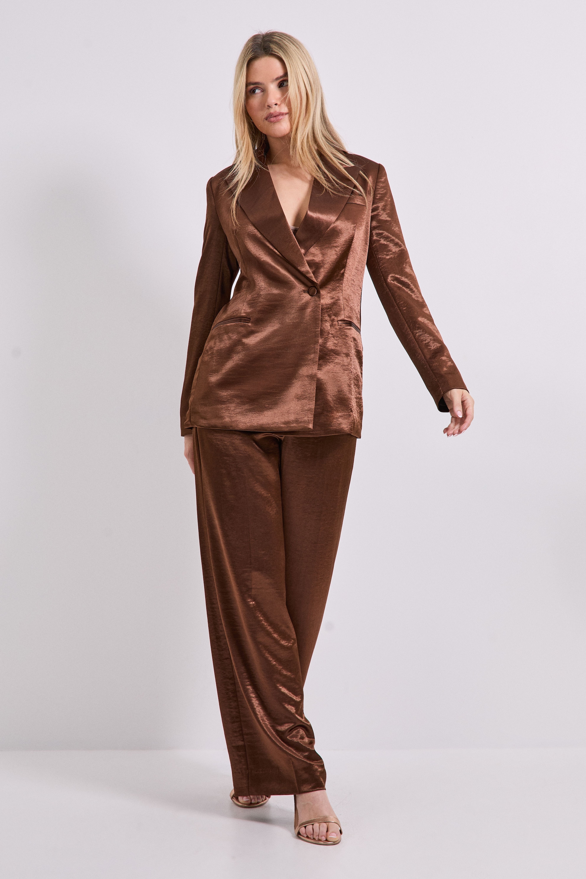 Dorothy Perkins Satin Wide Leg Trousers Chocolate