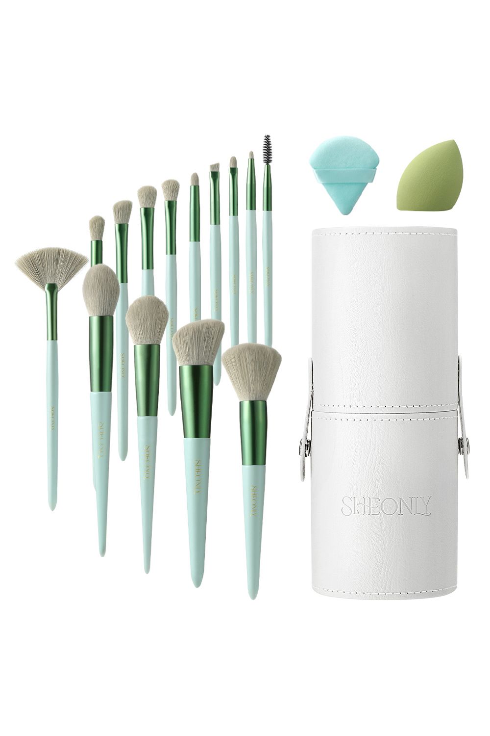 SHEONLY 14 Pcs "Sprout-Green" Professional Makeup Brush Set  With 2 Makeup Eggs image 1